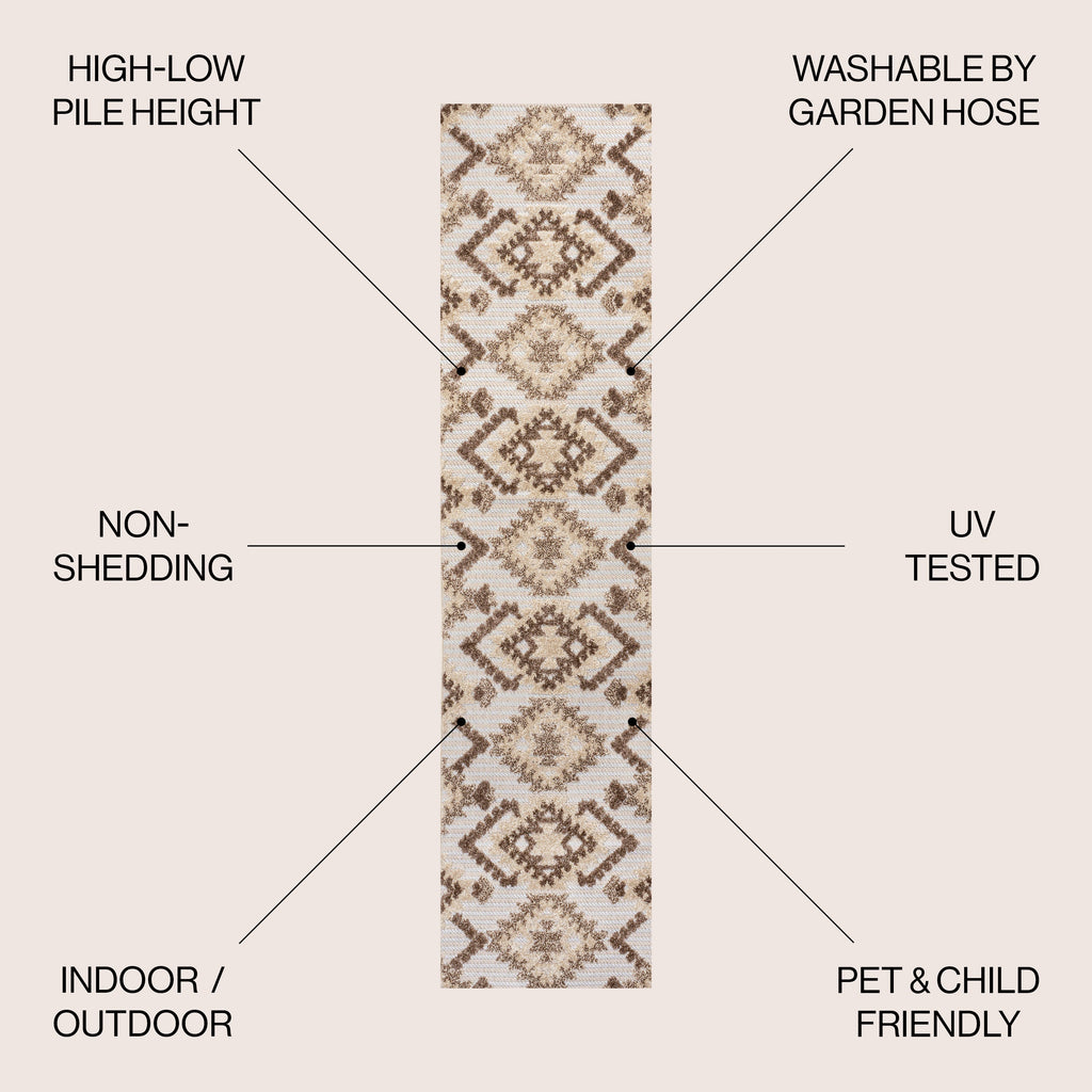 Sumak High-Low Pile Neutral Diamond Kilim Indoor/Outdoor Area Rug