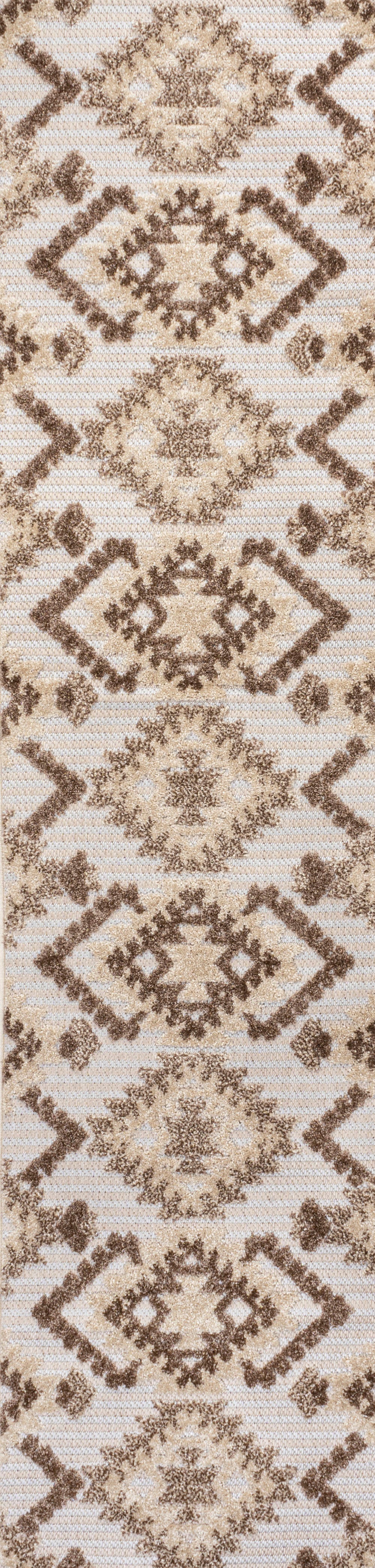 Sumak High-Low Pile Neutral Diamond Kilim Indoor/Outdoor Area Rug
