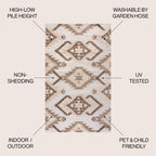 Sumak High-Low Pile Neutral Diamond Kilim Indoor/Outdoor Area Rug