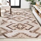 Sumak High-Low Pile Neutral Diamond Kilim Indoor/Outdoor Area Rug