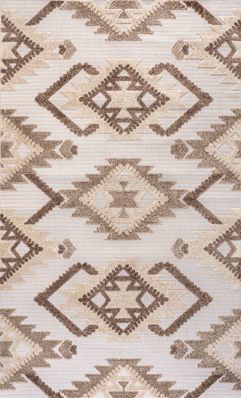 Sumak High-Low Pile Neutral Diamond Kilim Indoor/Outdoor Area Rug