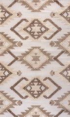 Sumak High-Low Pile Neutral Diamond Kilim Indoor/Outdoor Area Rug