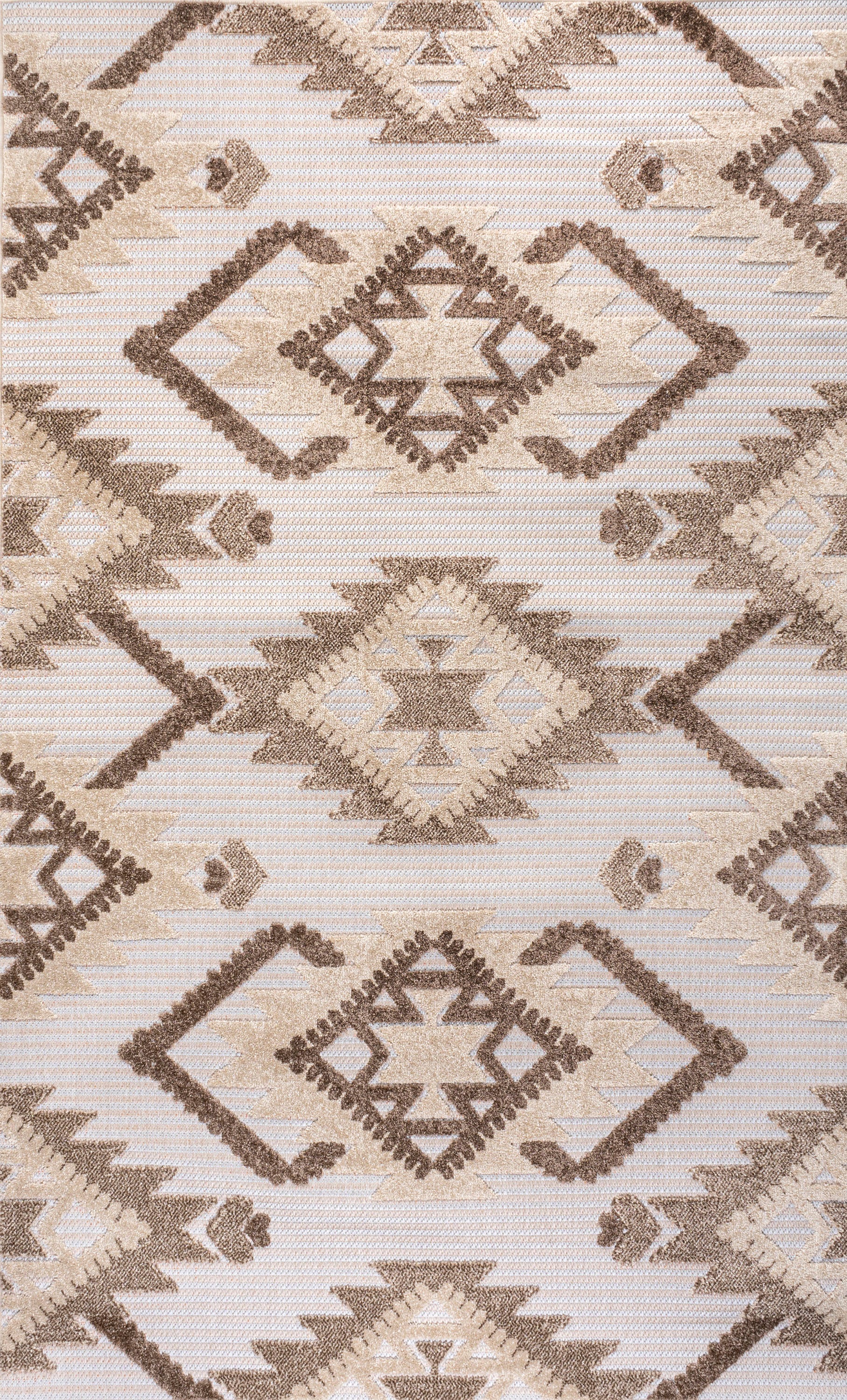 Sumak High-Low Pile Neutral Diamond Kilim Indoor/Outdoor Area Rug