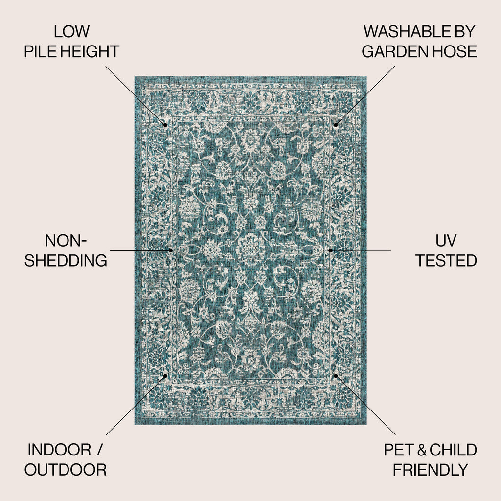 Tela Bohemian Textured Weave Floral Indoor/Outdoor Area Rug