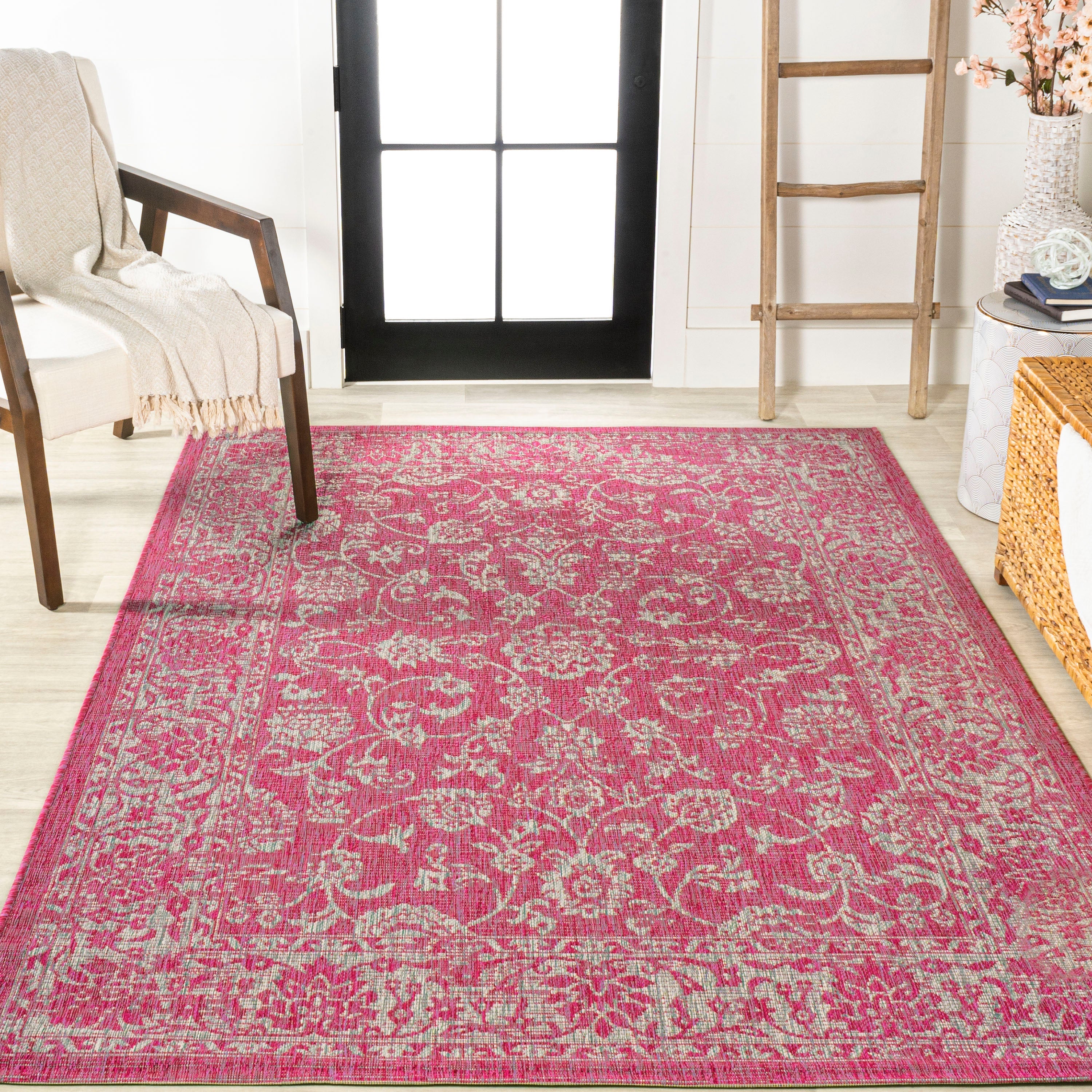 Tela Bohemian Textured Weave Floral Indoor/Outdoor Area Rug