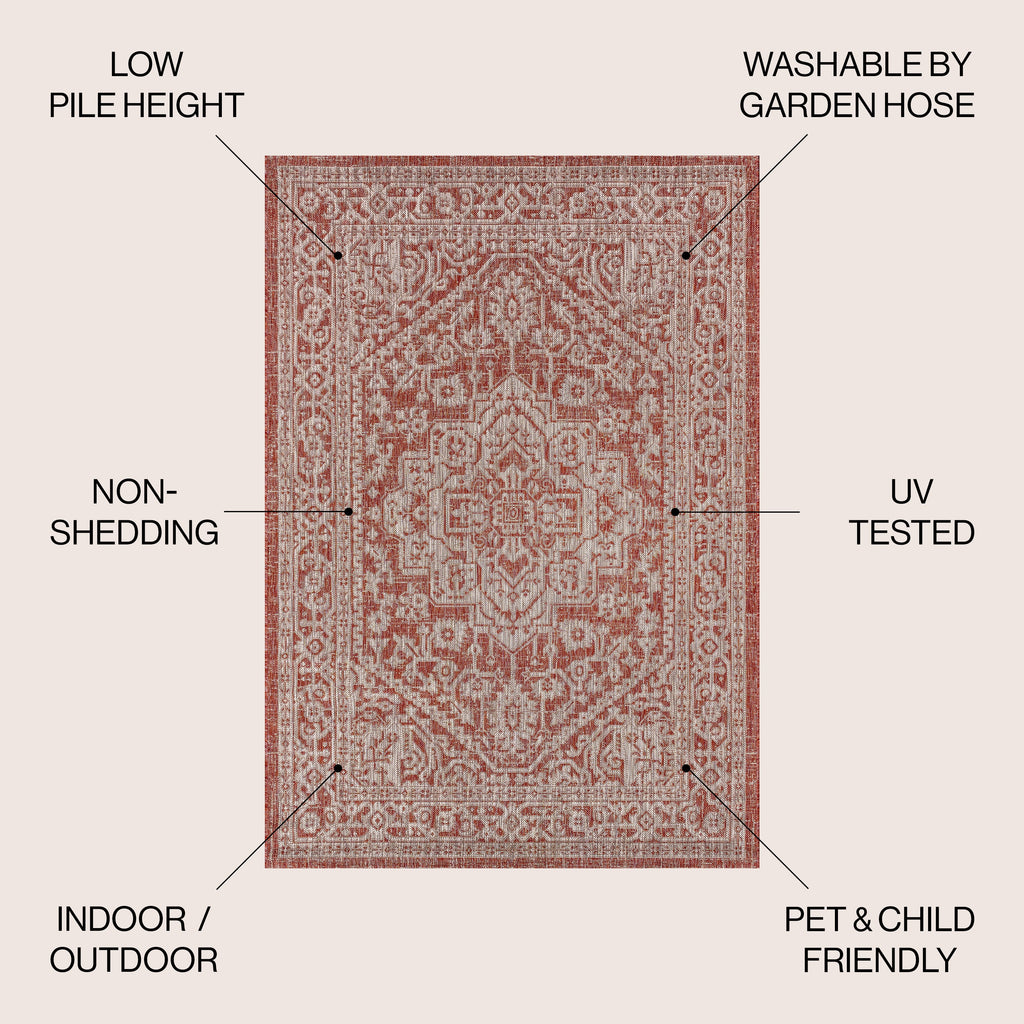 Sinjuri Medallion Textured Weave Indoor/Outdoor Area Rug