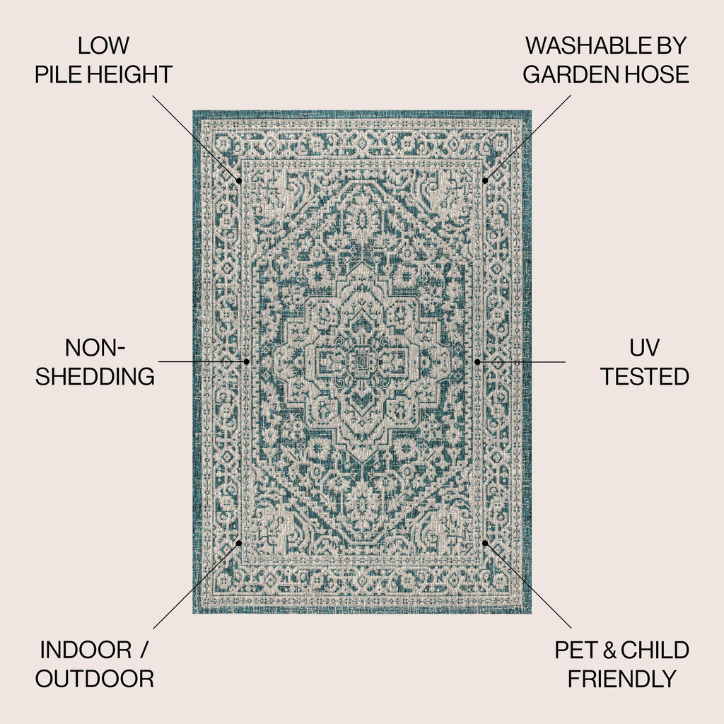 Sinjuri Medallion Textured Weave Indoor/Outdoor Area Rug