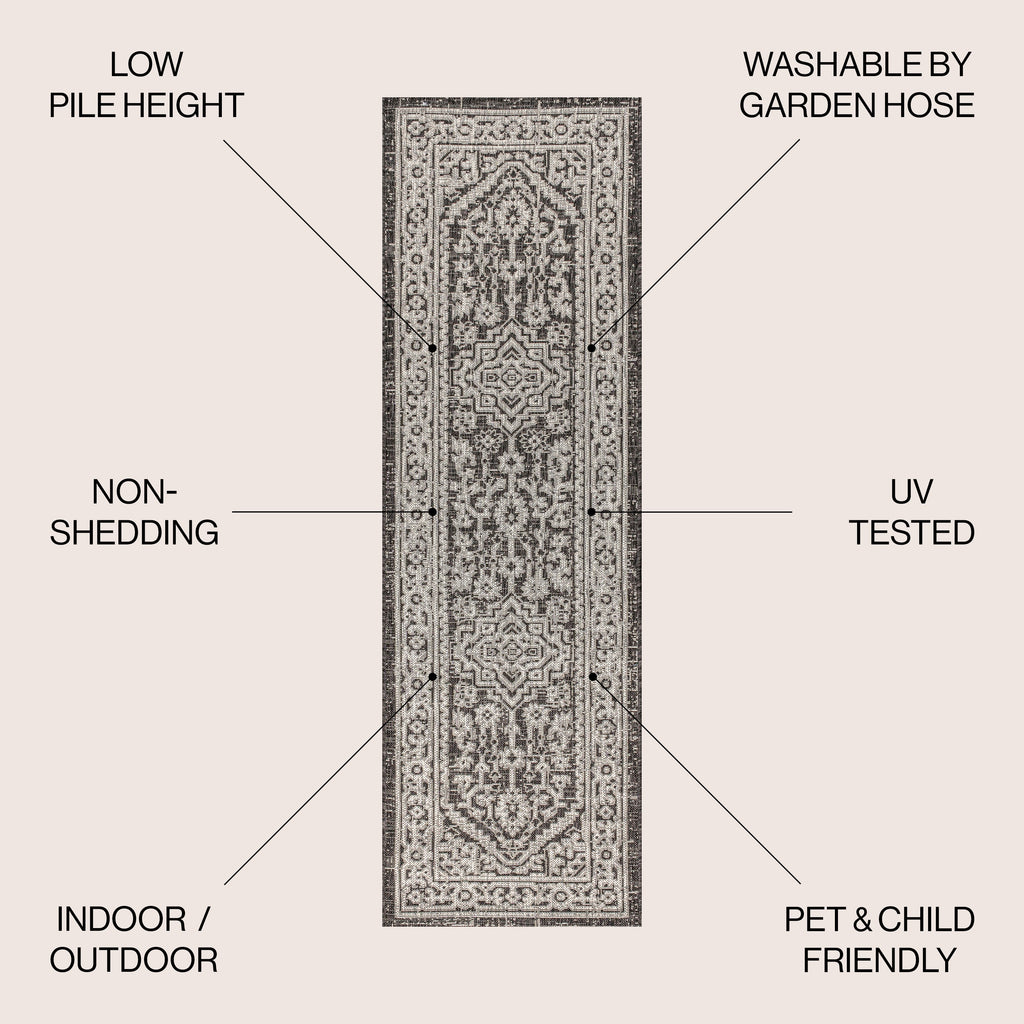 Sinjuri Medallion Textured Weave Indoor/Outdoor Area Rug