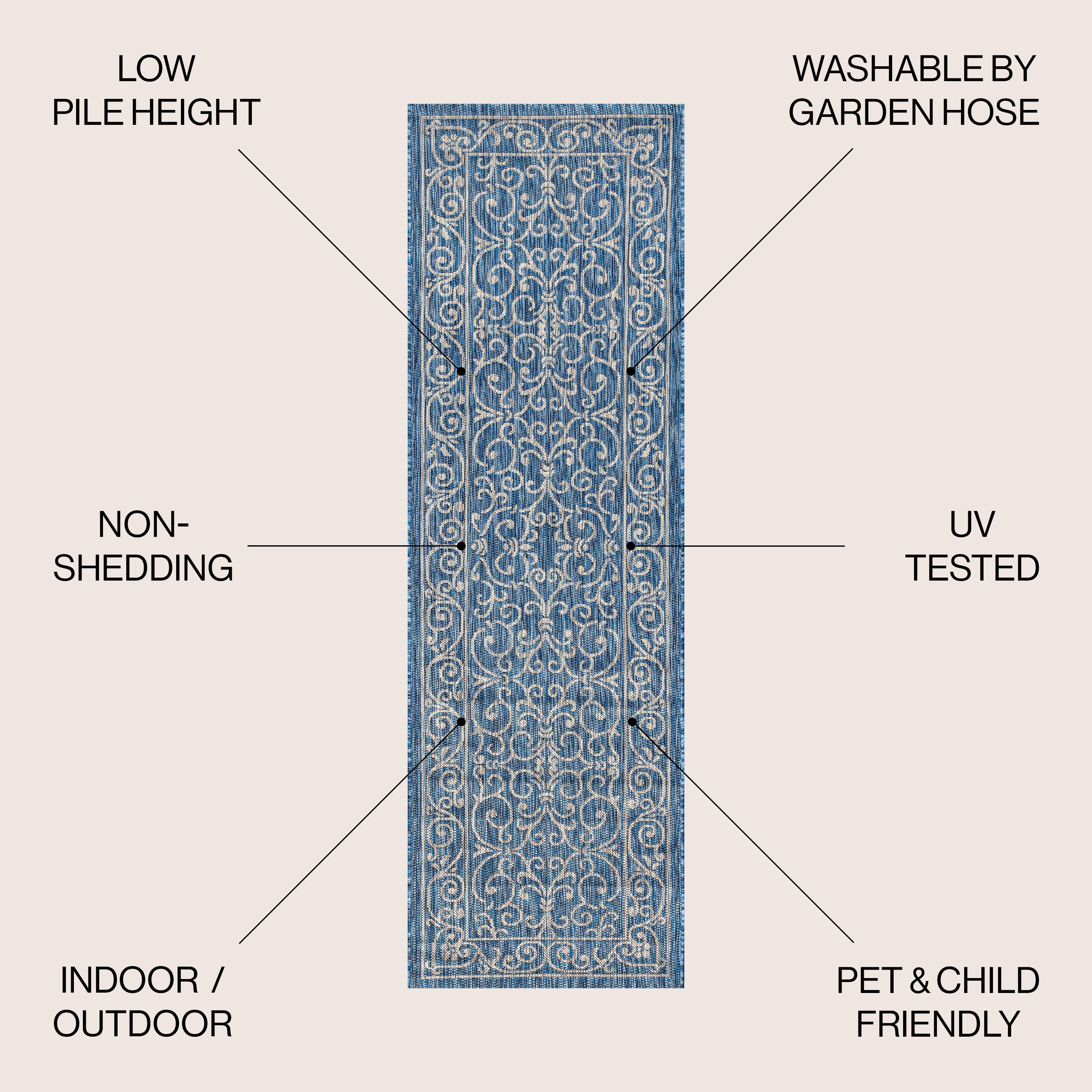 Charleston Vintage Filigree Textured Weave Indoor/Outdoor Area Rug