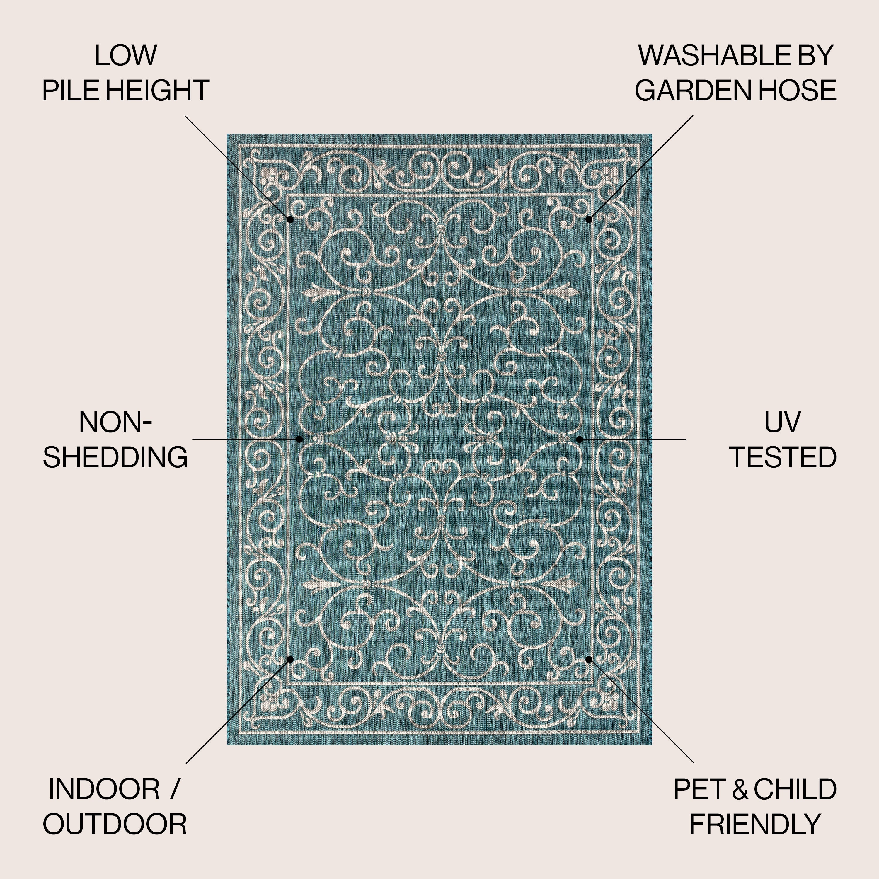 Charleston Vintage Filigree Textured Weave Indoor/Outdoor Area Rug