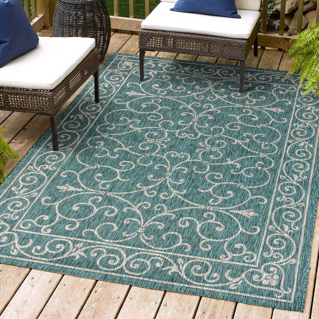 Charleston Vintage Filigree Textured Weave Indoor/Outdoor Area Rug