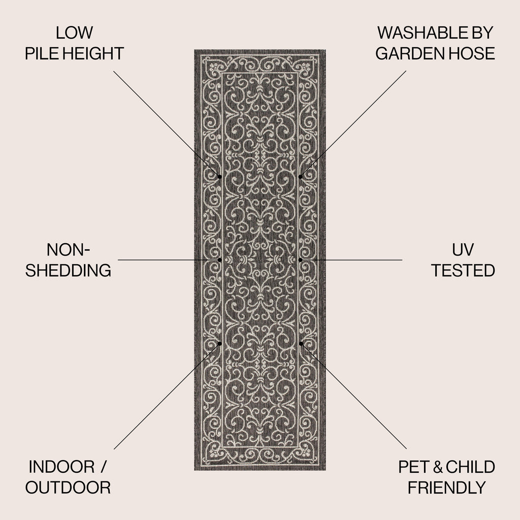 Charleston Vintage Filigree Textured Weave Indoor/Outdoor Area Rug