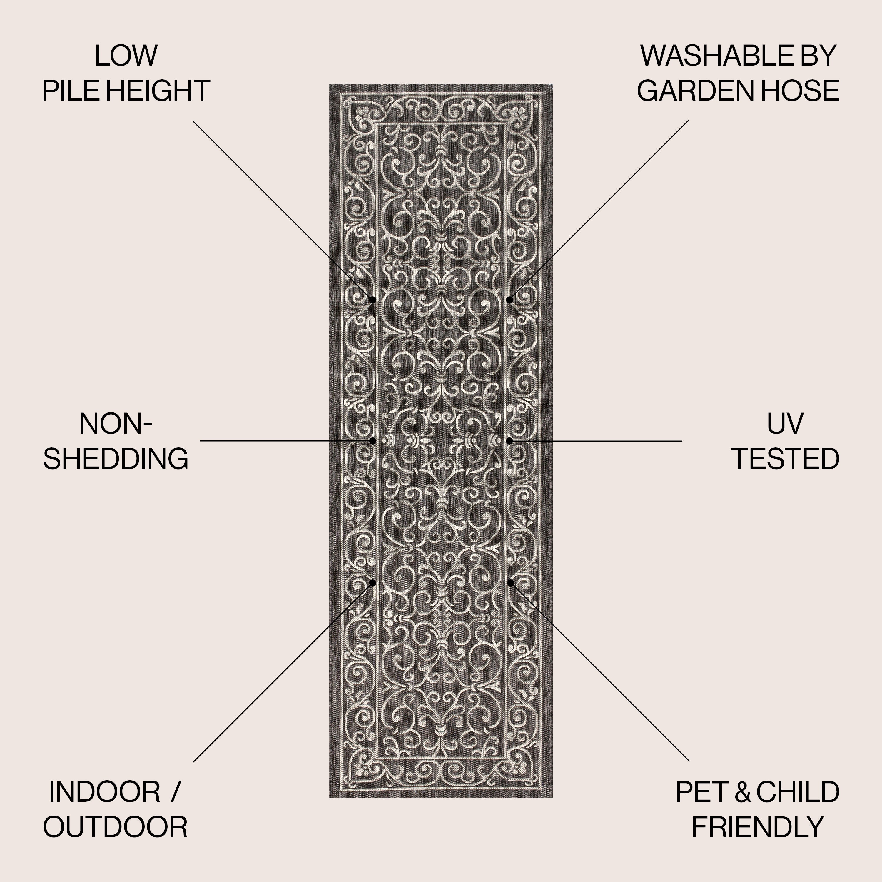 Charleston Vintage Filigree Textured Weave Indoor/Outdoor Area Rug