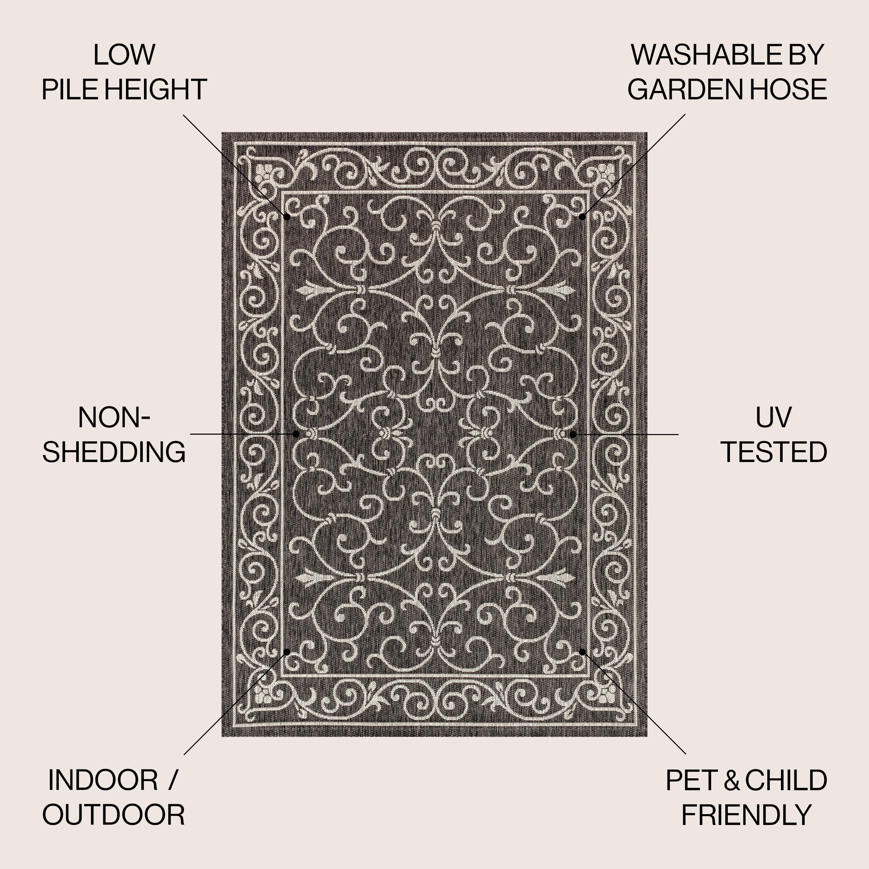 Charleston Vintage Filigree Textured Weave Indoor/Outdoor Area Rug