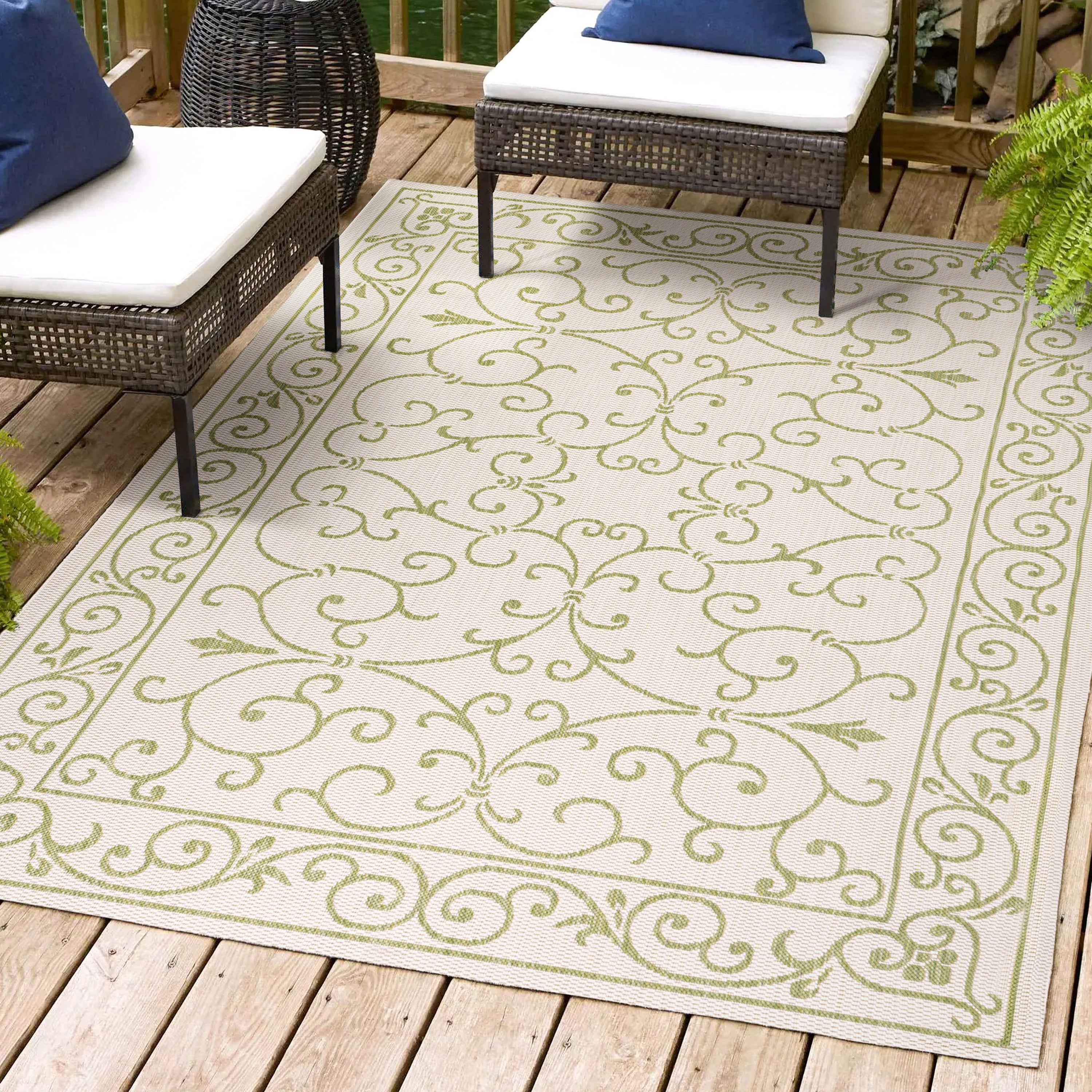 Charleston Vintage Filigree Textured Weave Indoor/Outdoor Area Rug