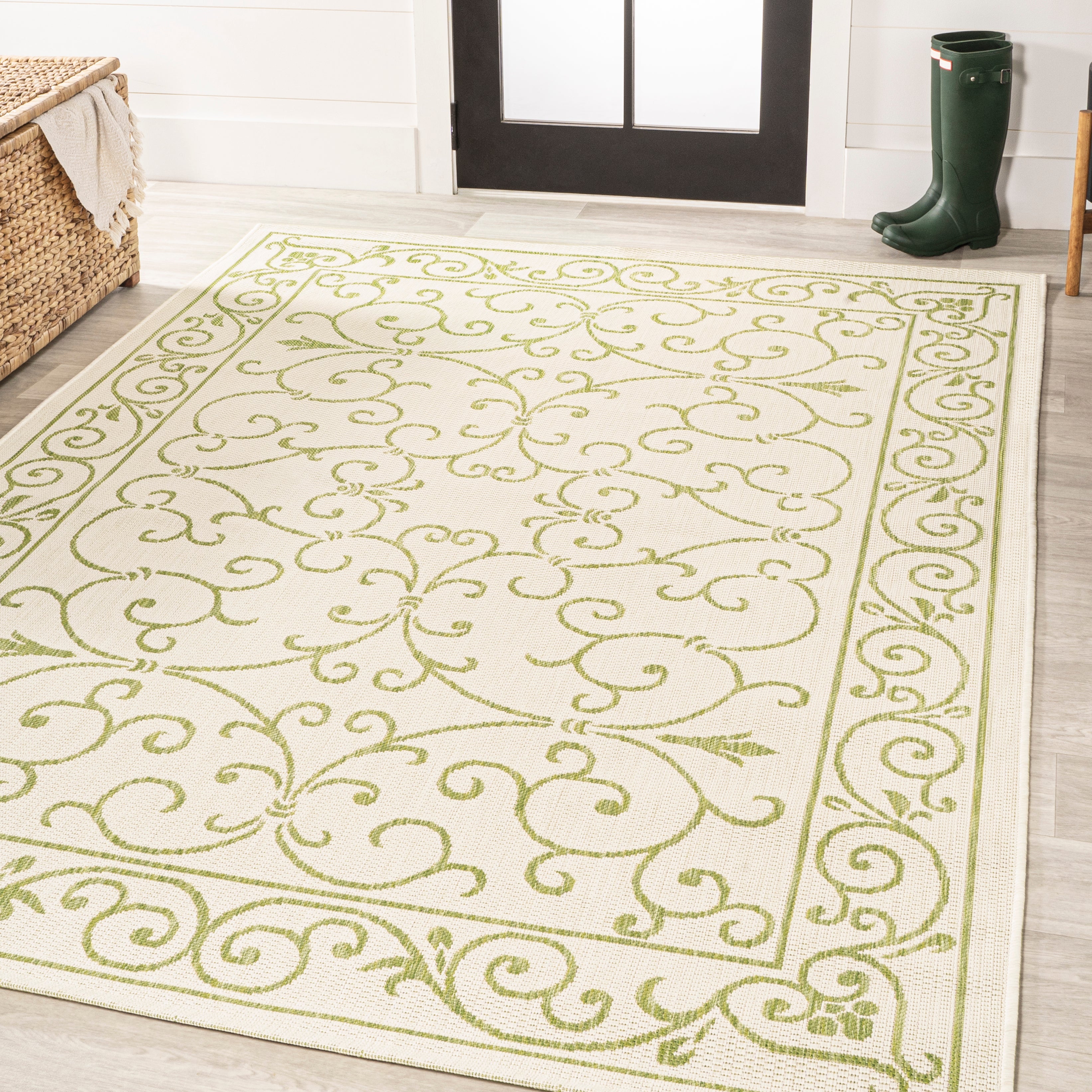 Charleston Vintage Filigree Textured Weave Indoor/Outdoor Area Rug