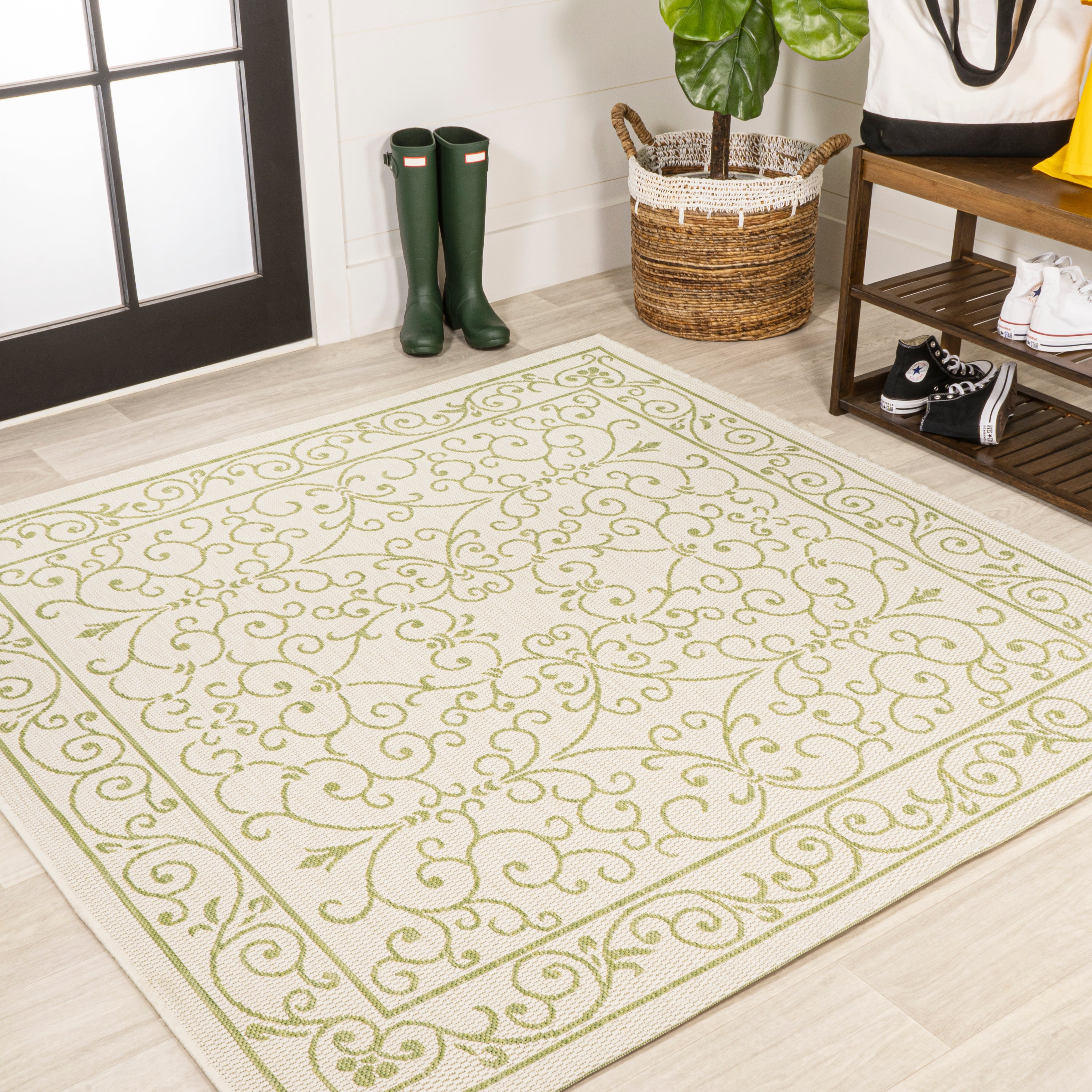 Charleston Vintage Filigree Textured Weave Indoor/Outdoor Area Rug