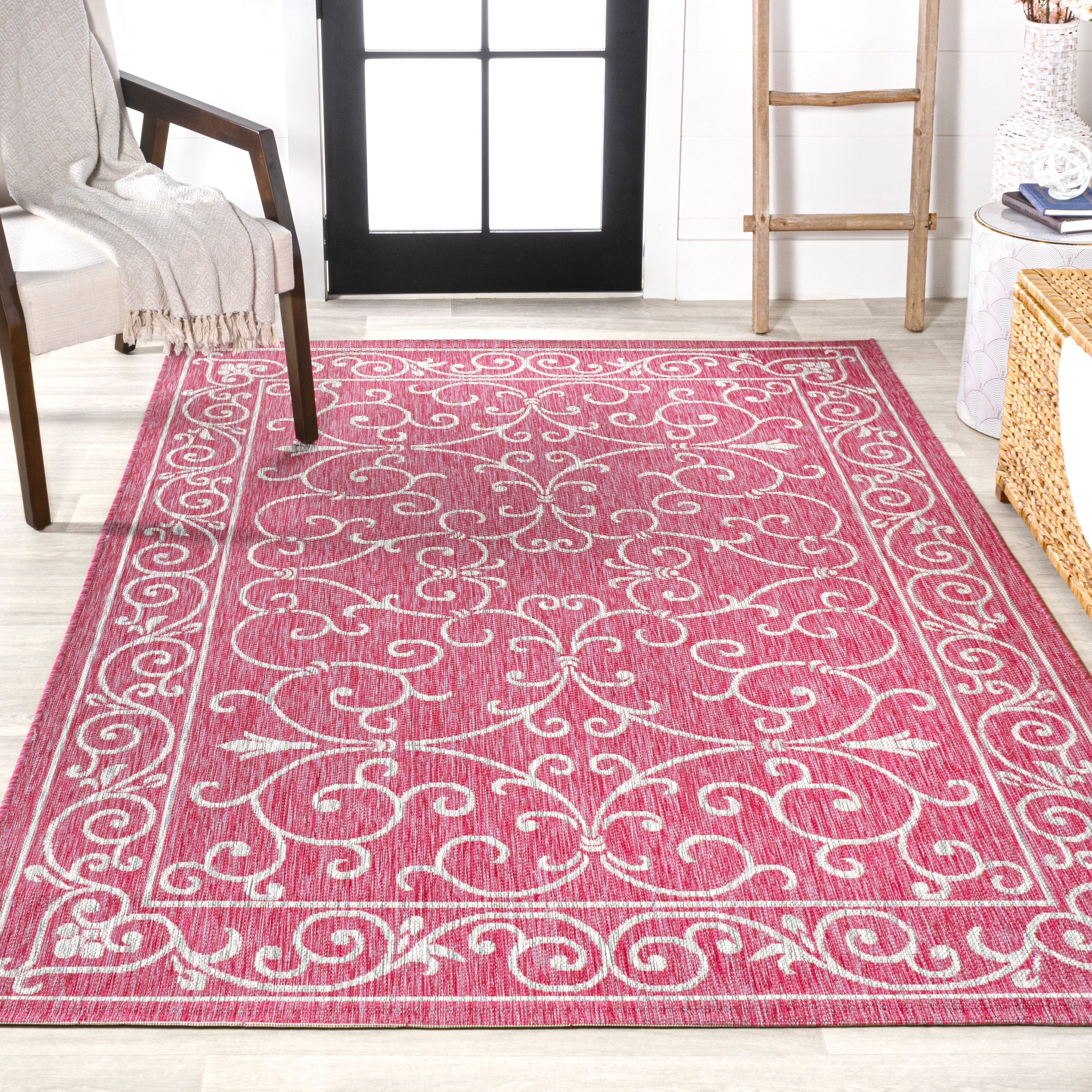 Charleston Vintage Filigree Textured Weave Indoor/Outdoor Area Rug