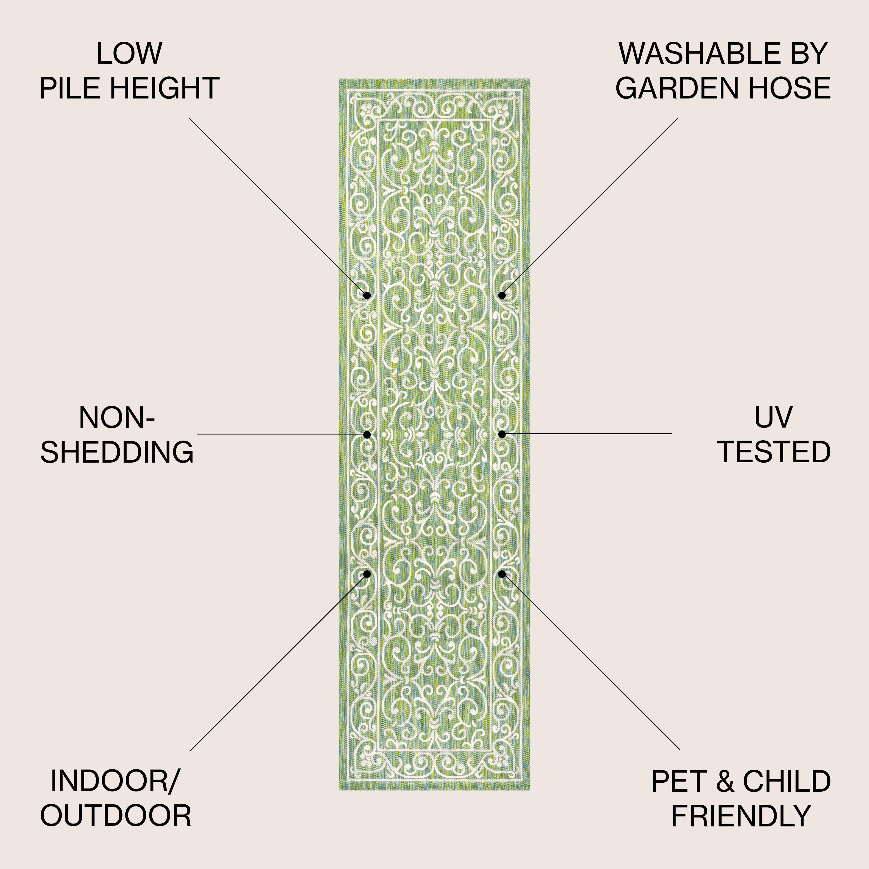 Charleston Vintage Filigree Textured Weave Indoor/Outdoor Area Rug