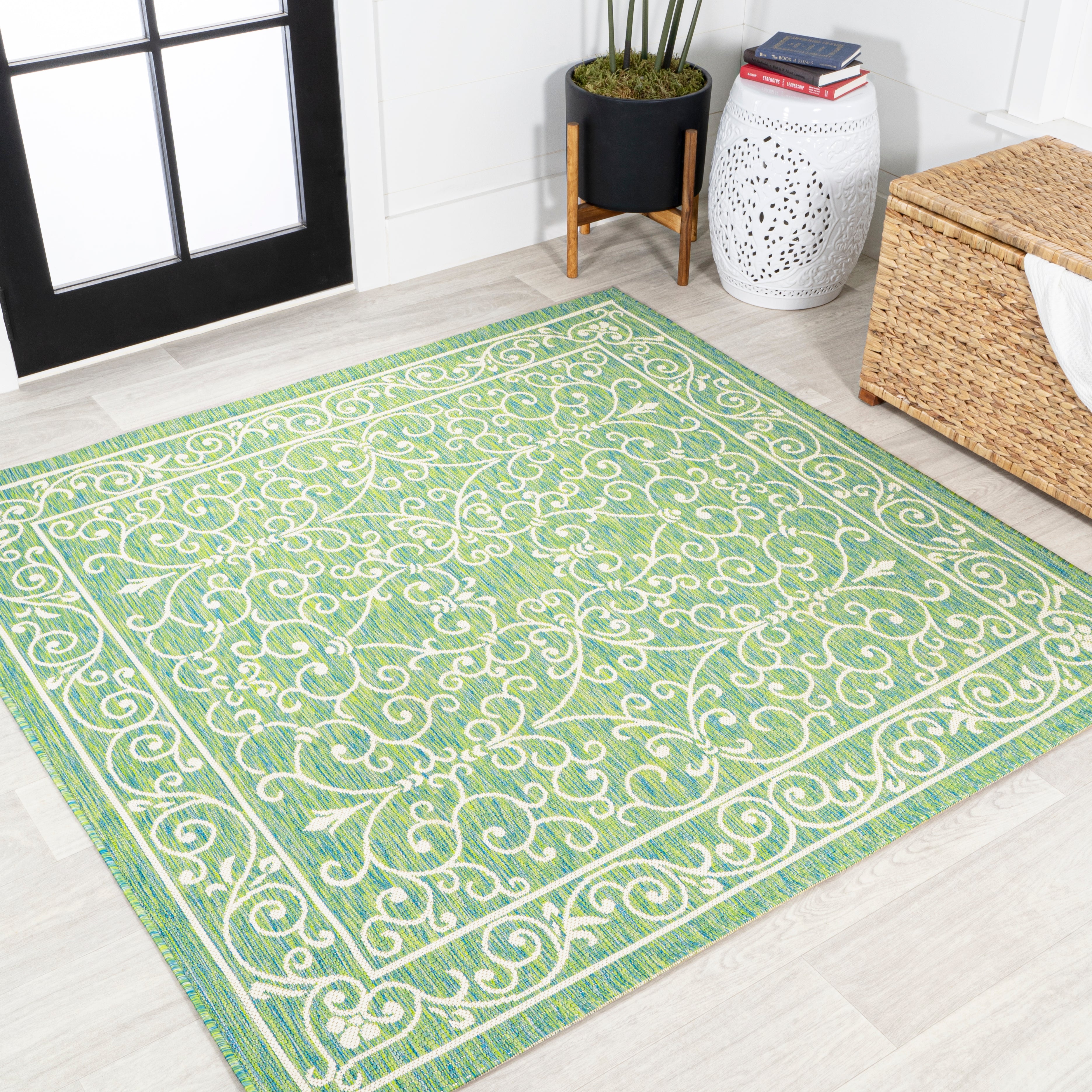 Charleston Vintage Filigree Textured Weave Indoor/Outdoor Area Rug