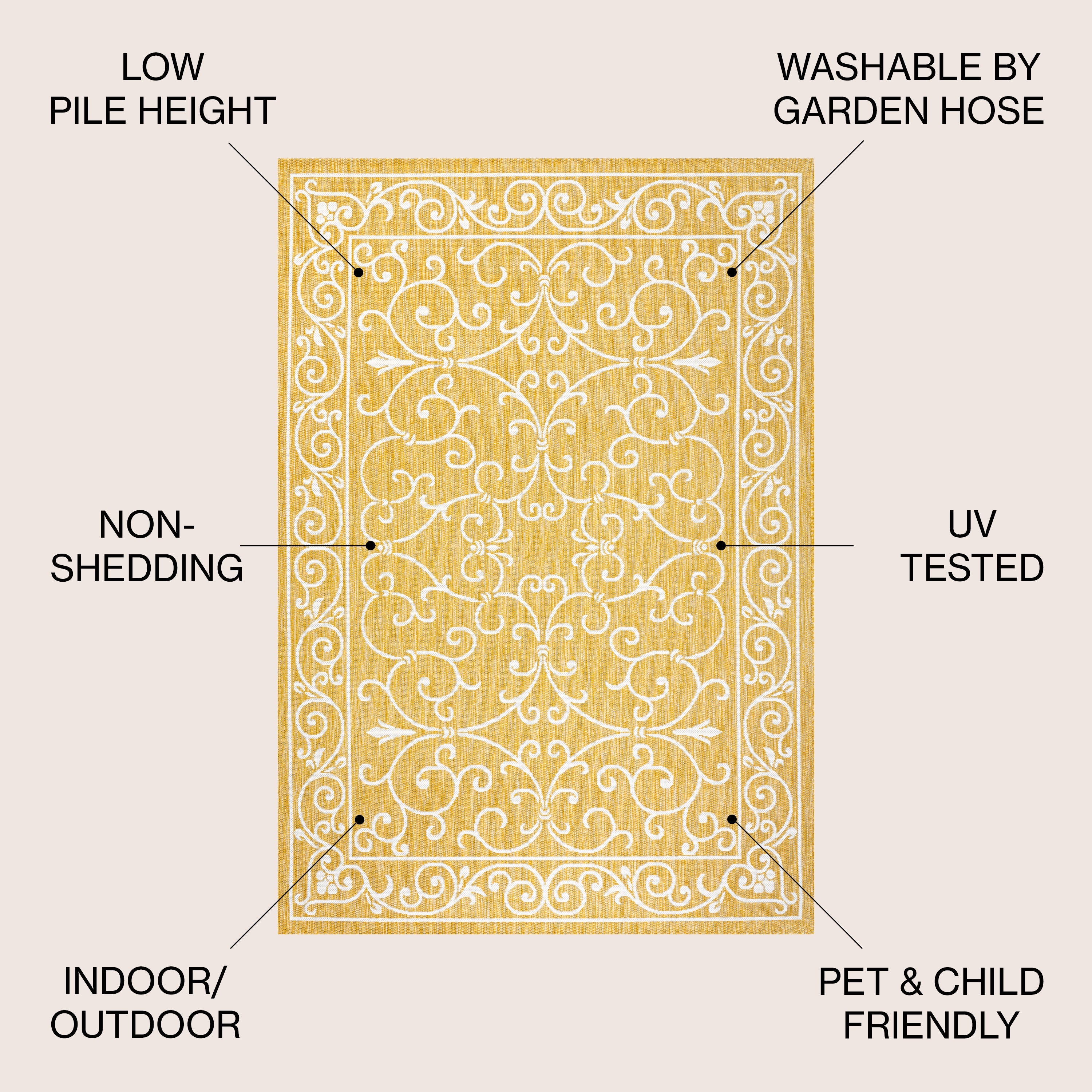 Charleston Vintage Filigree Textured Weave Indoor/Outdoor Area Rug
