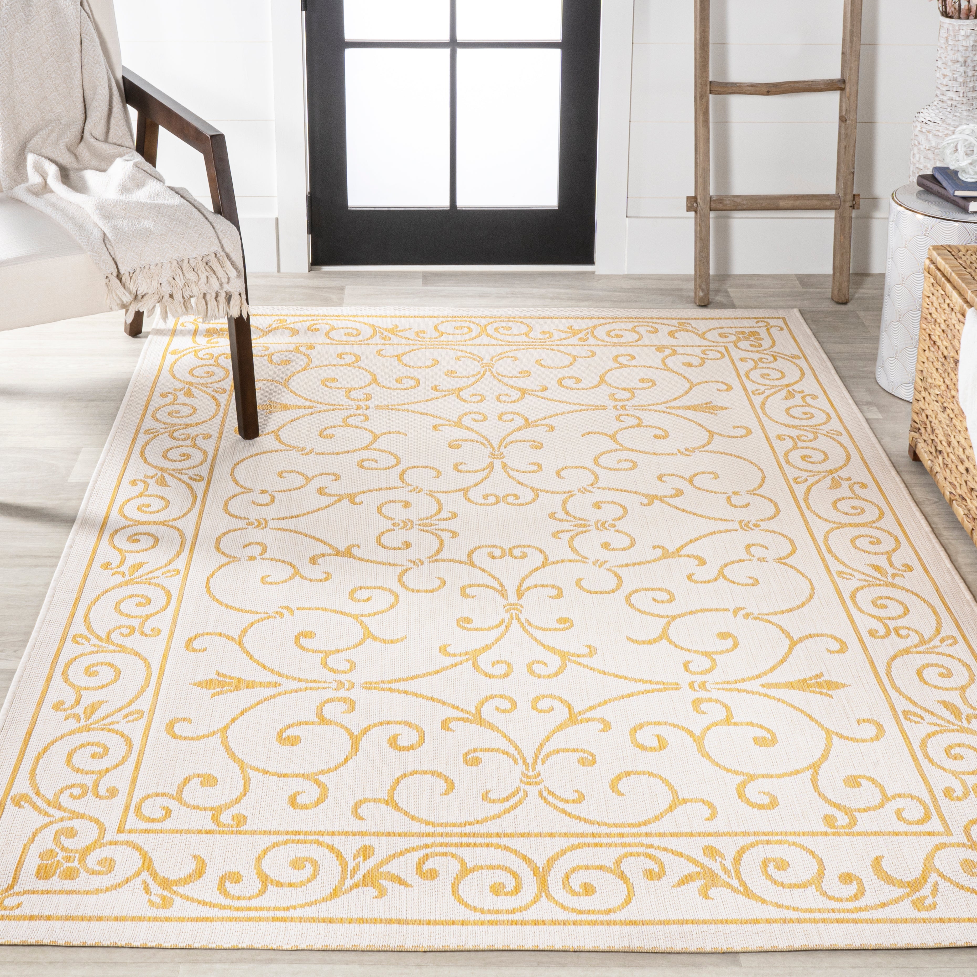 Charleston Vintage Filigree Textured Weave Indoor/Outdoor Area Rug