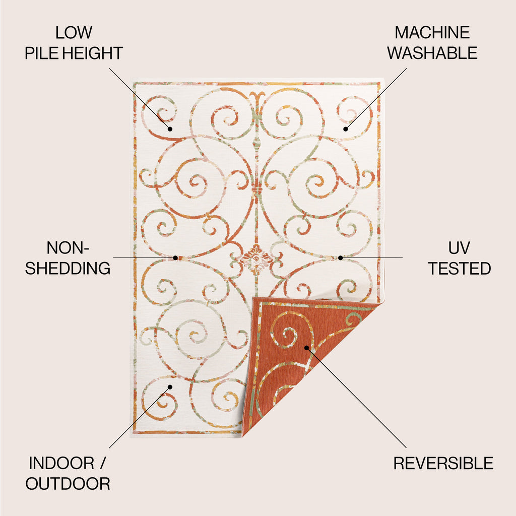 Danae Classic Cottage Filigree Scroll Reversible Machine-Washable Indoor/Outdoor Runner Rug