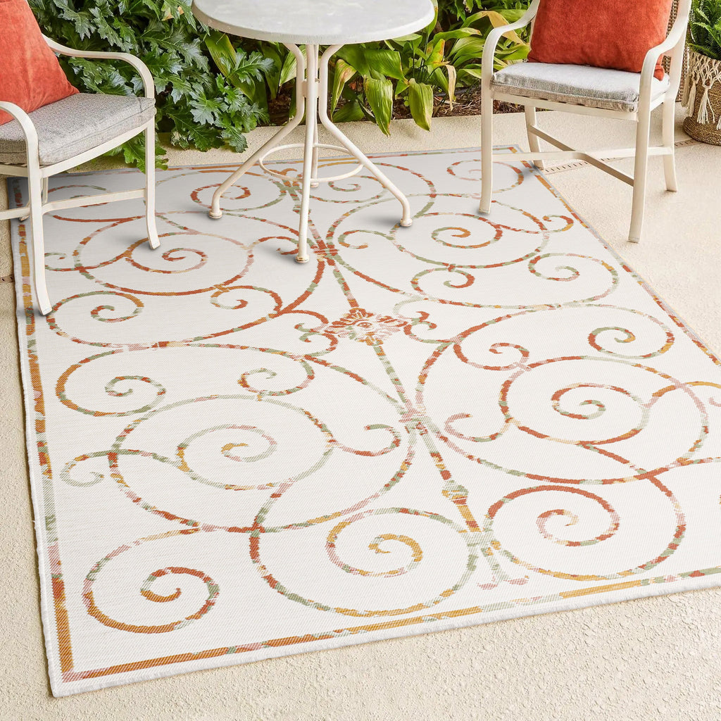 Danae Classic Cottage Filigree Scroll Reversible Machine-Washable Indoor/Outdoor Runner Rug