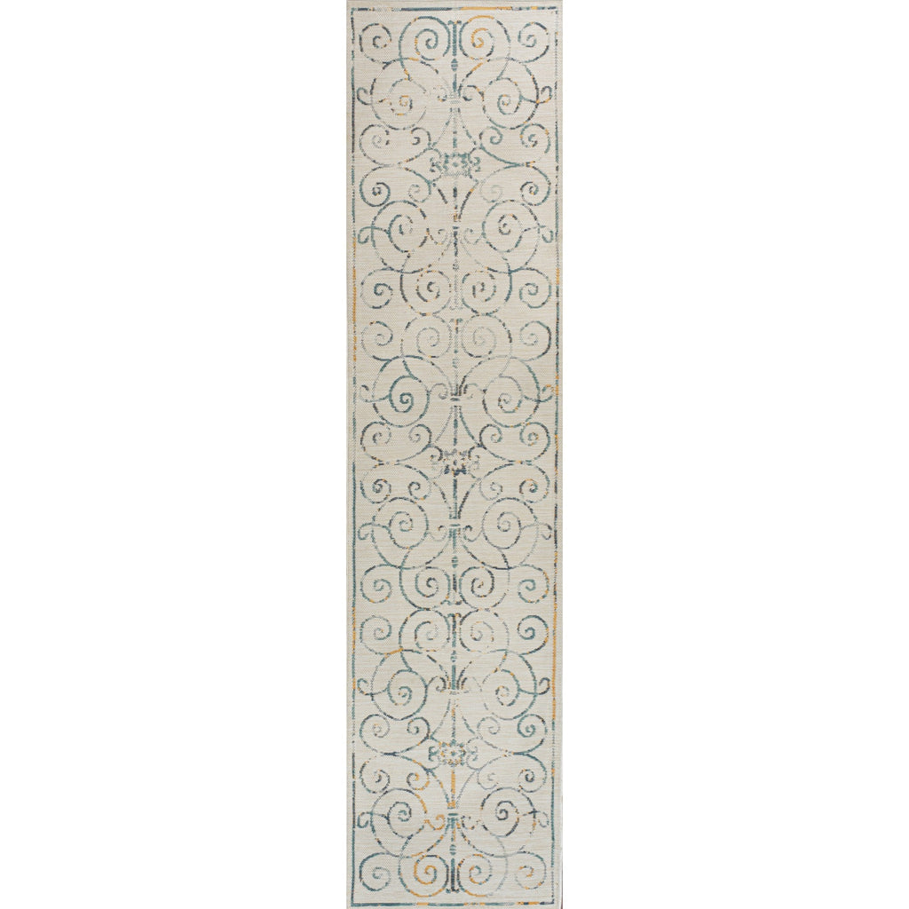 Danae Classic Cottage Filigree Scroll Reversible Machine-Washable Indoor/Outdoor Runner Rug
