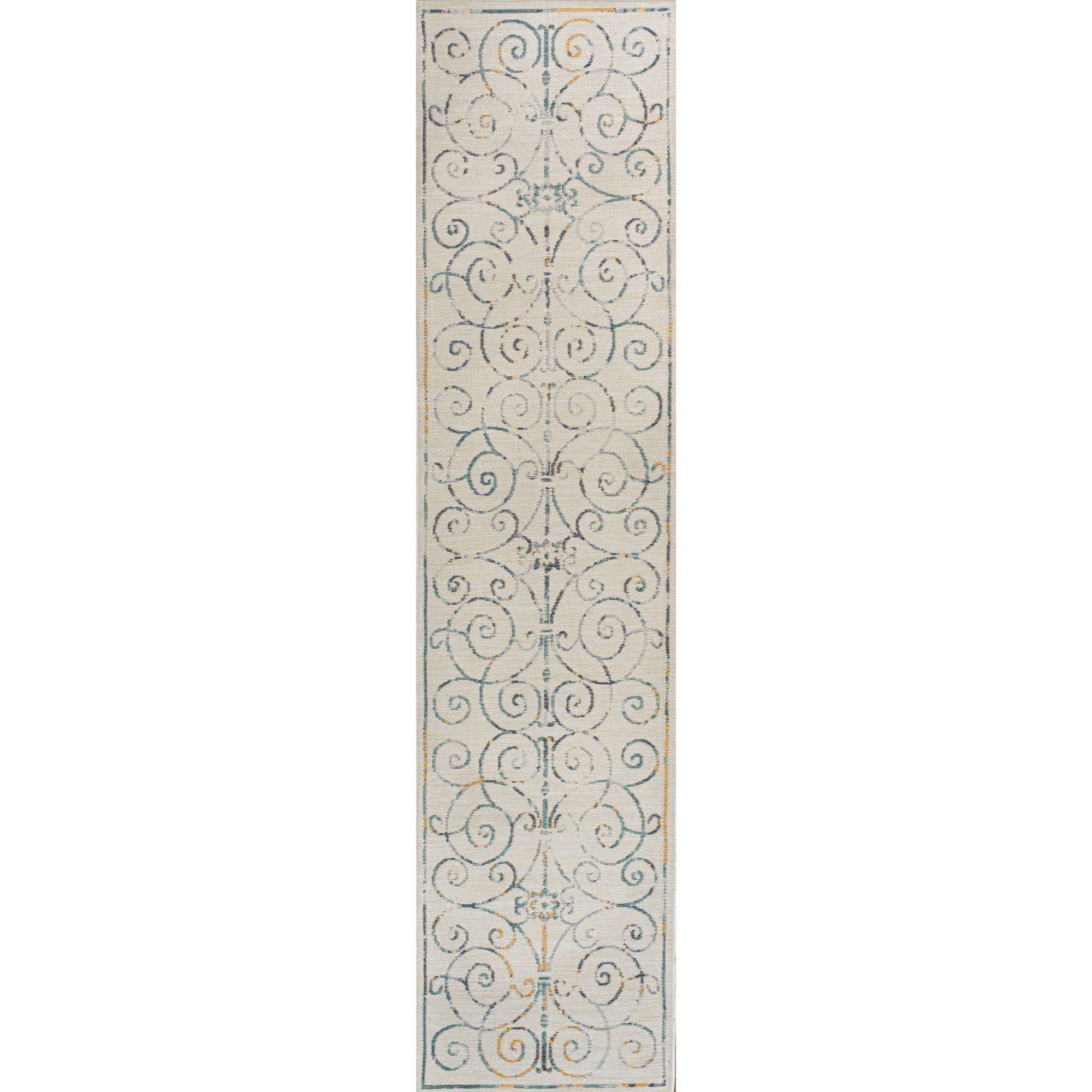 Danae Classic Cottage Filigree Scroll Reversible Machine-Washable Indoor/Outdoor Runner Rug