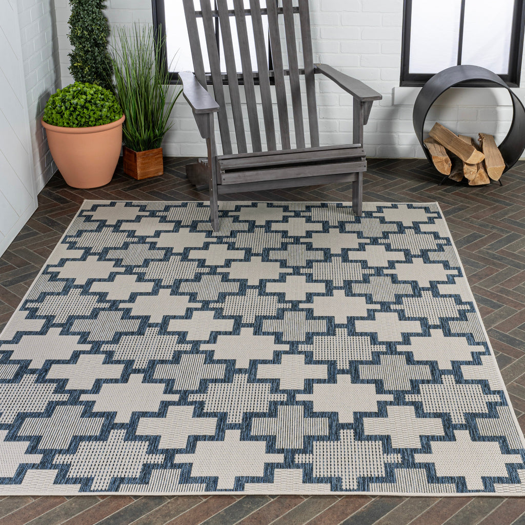 Cyrus Modern Geometric Tile Pattern Indoor/Outdoor Runner Rug