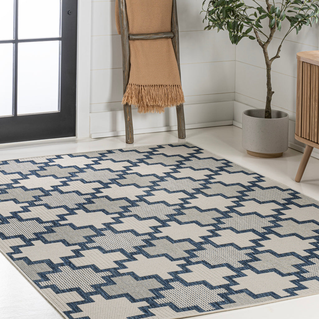 Cyrus Modern Geometric Tile Pattern Indoor/Outdoor Runner Rug