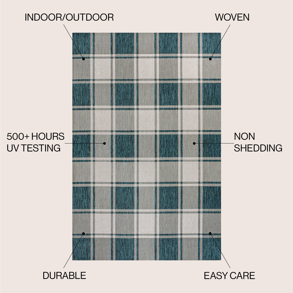 Sabine Traditional Farmhouse Bold Gingham Indoor/Outdoor Runner Rug