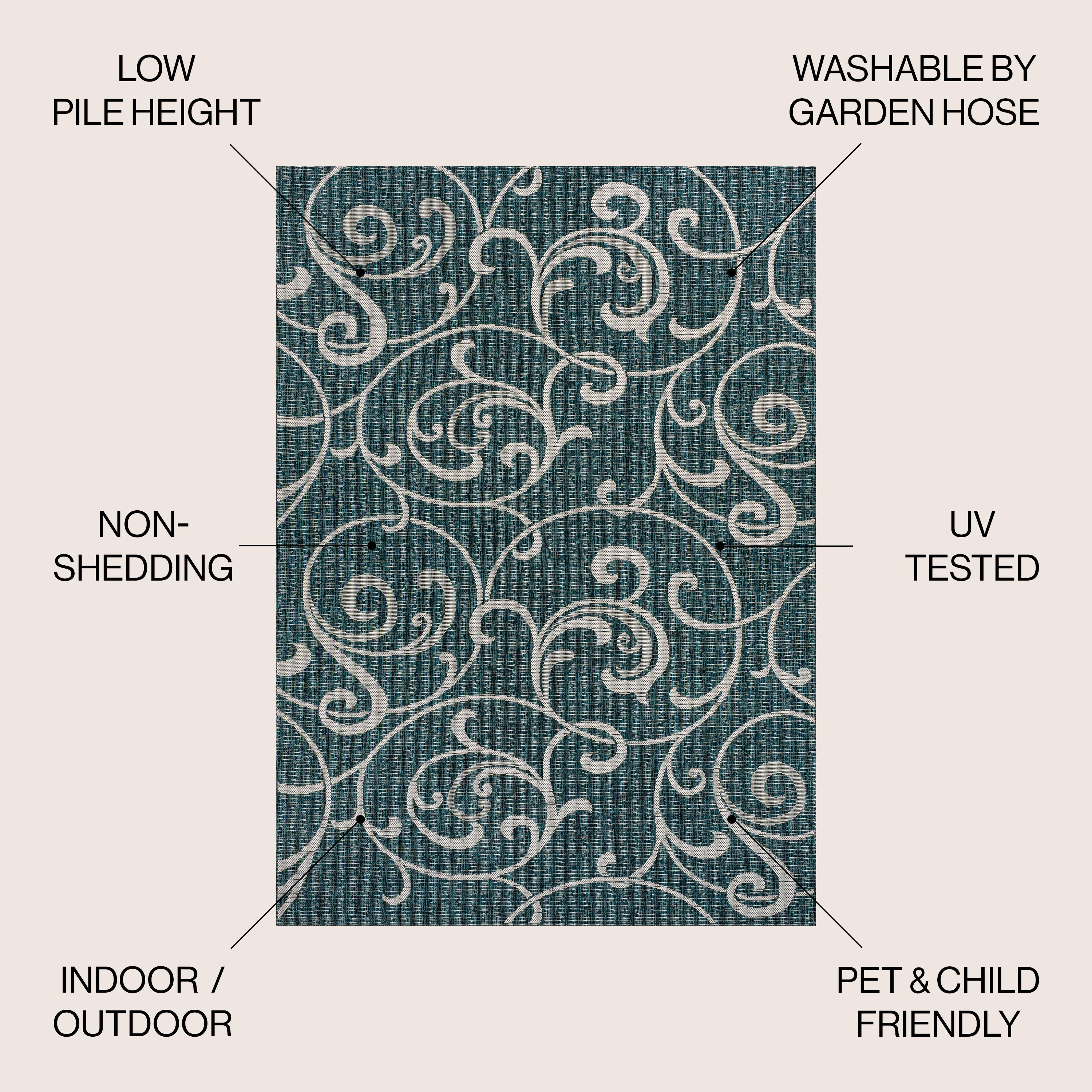Maribel Traditional Classic All-Over Scroll Indoor/Outdoor Area Rug