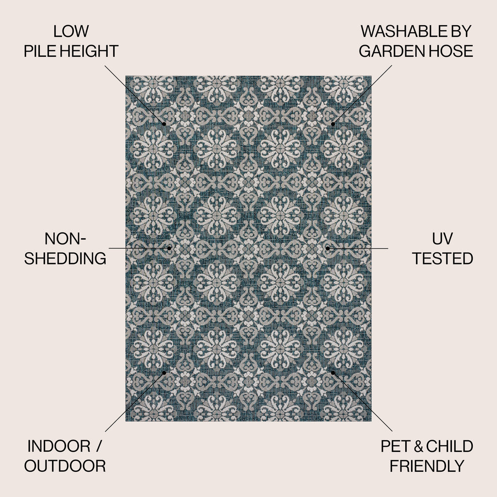 Amora Traditional Mediterranean Tile Design Indoor/Outdoor Rug