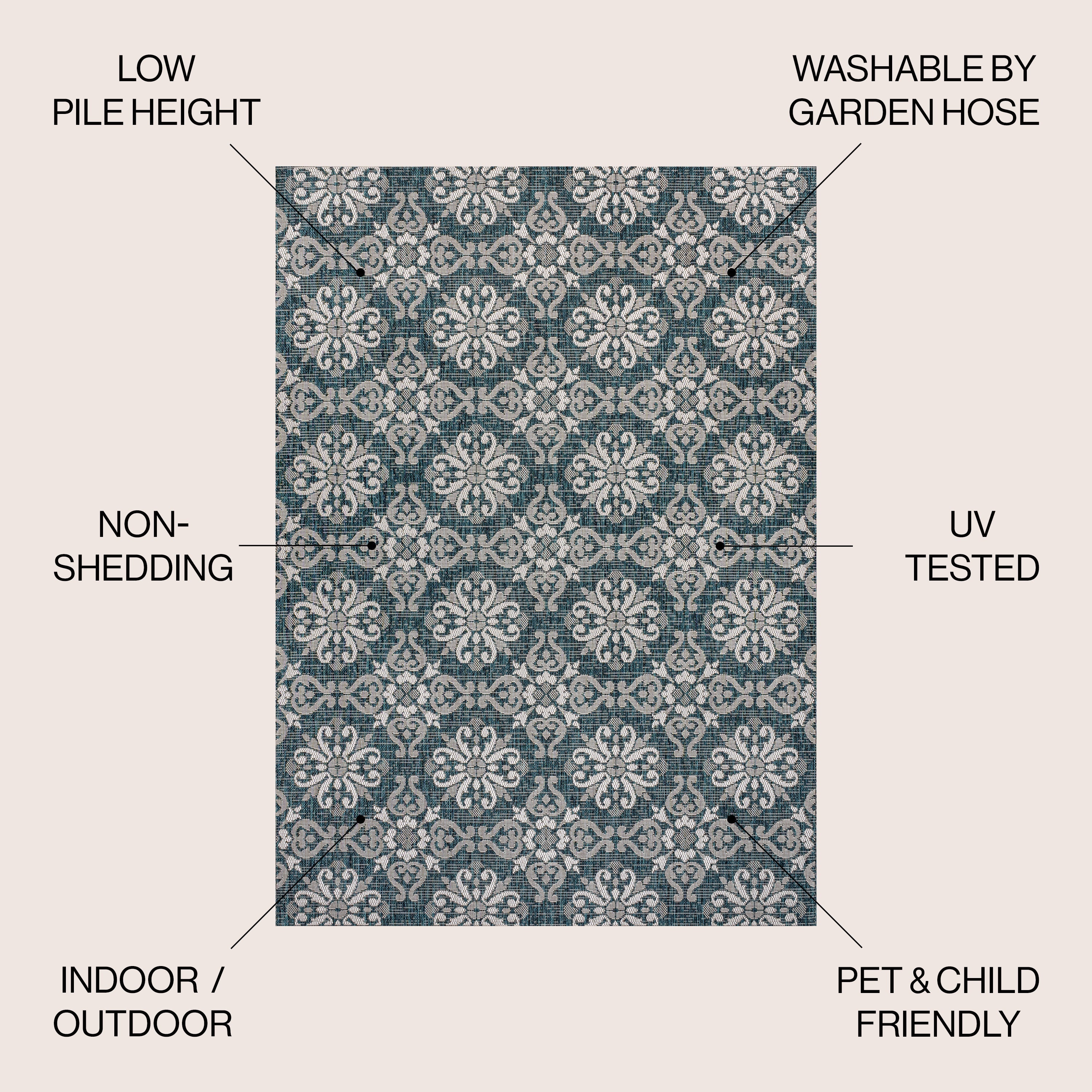 Amora Traditional Mediterranean Tile Design Indoor/Outdoor Rug