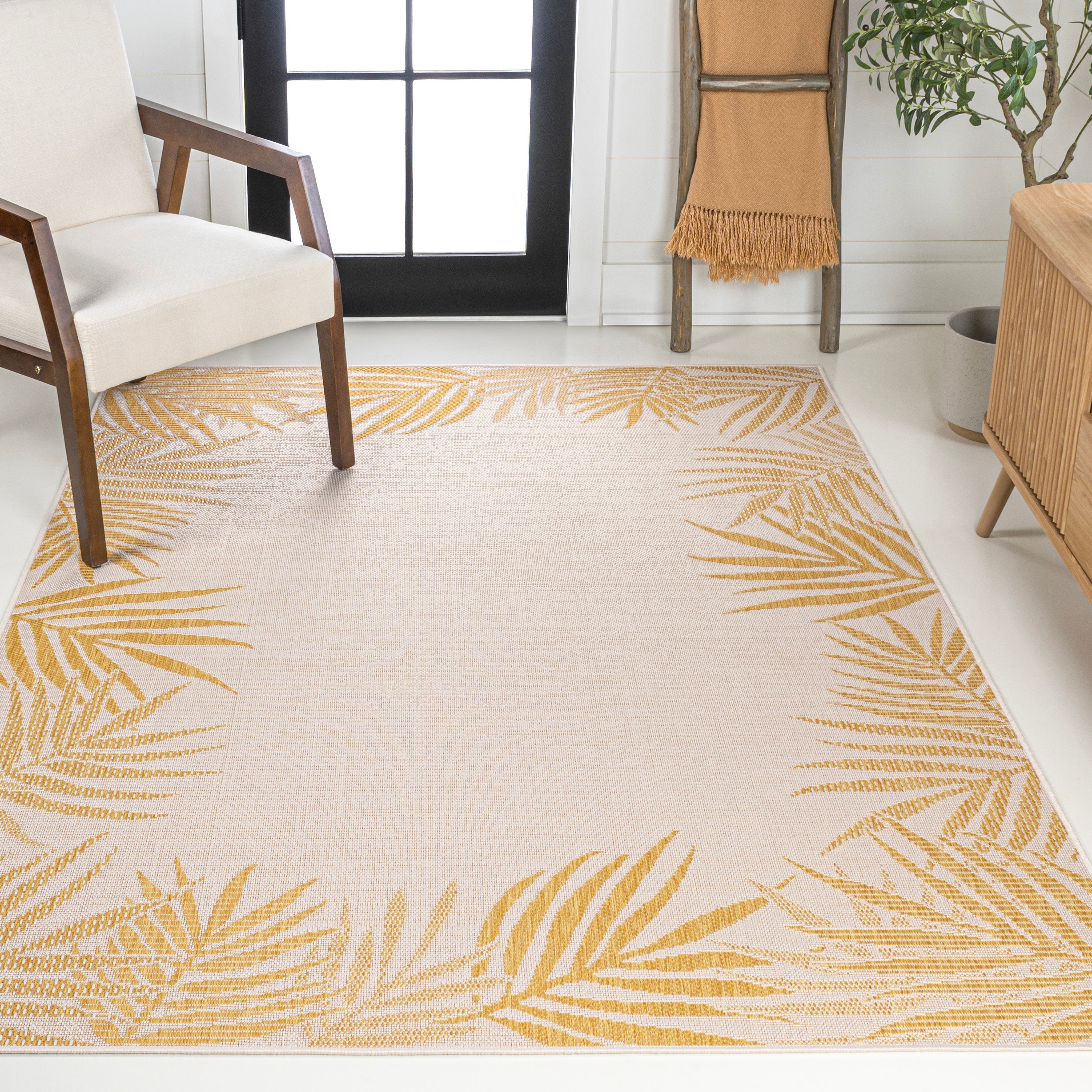 Isola Coastal Cottage Palm Frond Border Indoor/Outdoor Area Rug