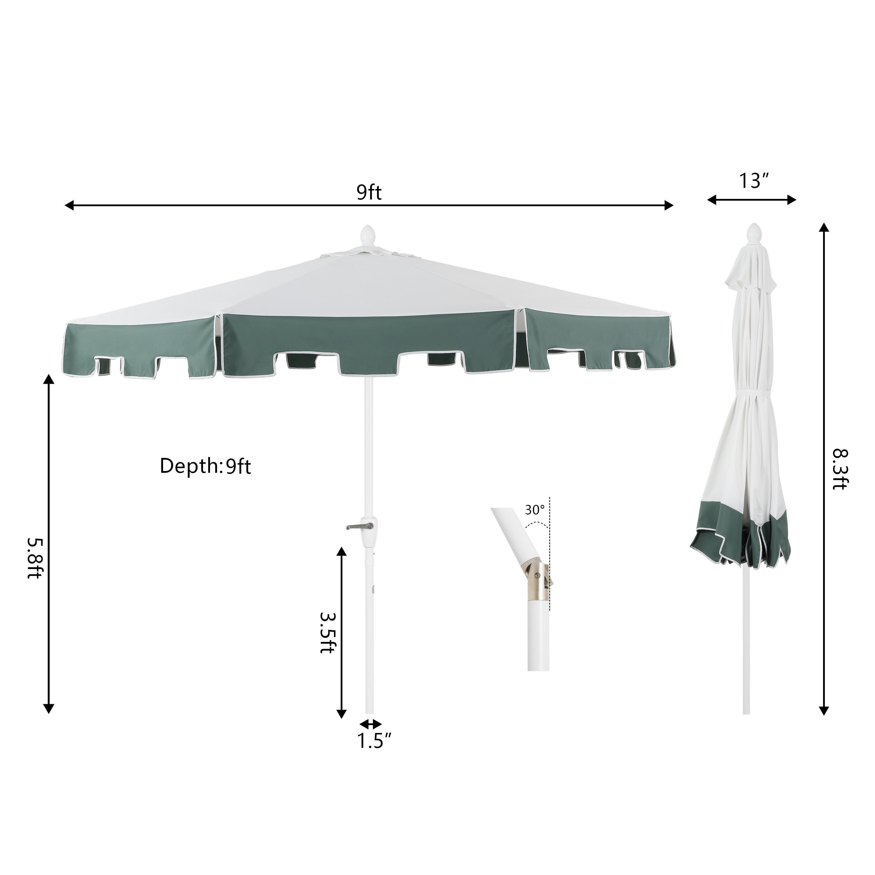 Baiona Classic MidCentury Market Patio Umbrella with UV Protection