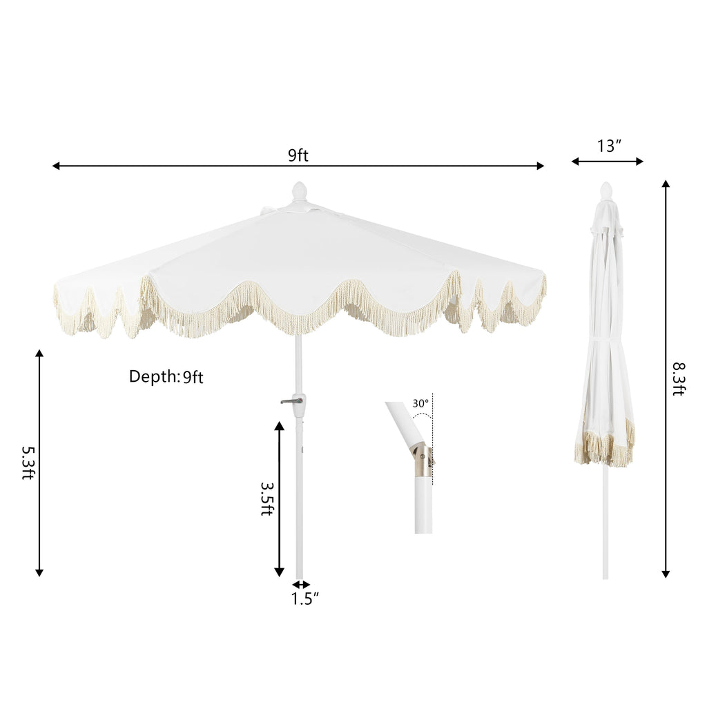 Collins Classic Cottage Tassel Market Patio Umbrella with Auto-Tilt