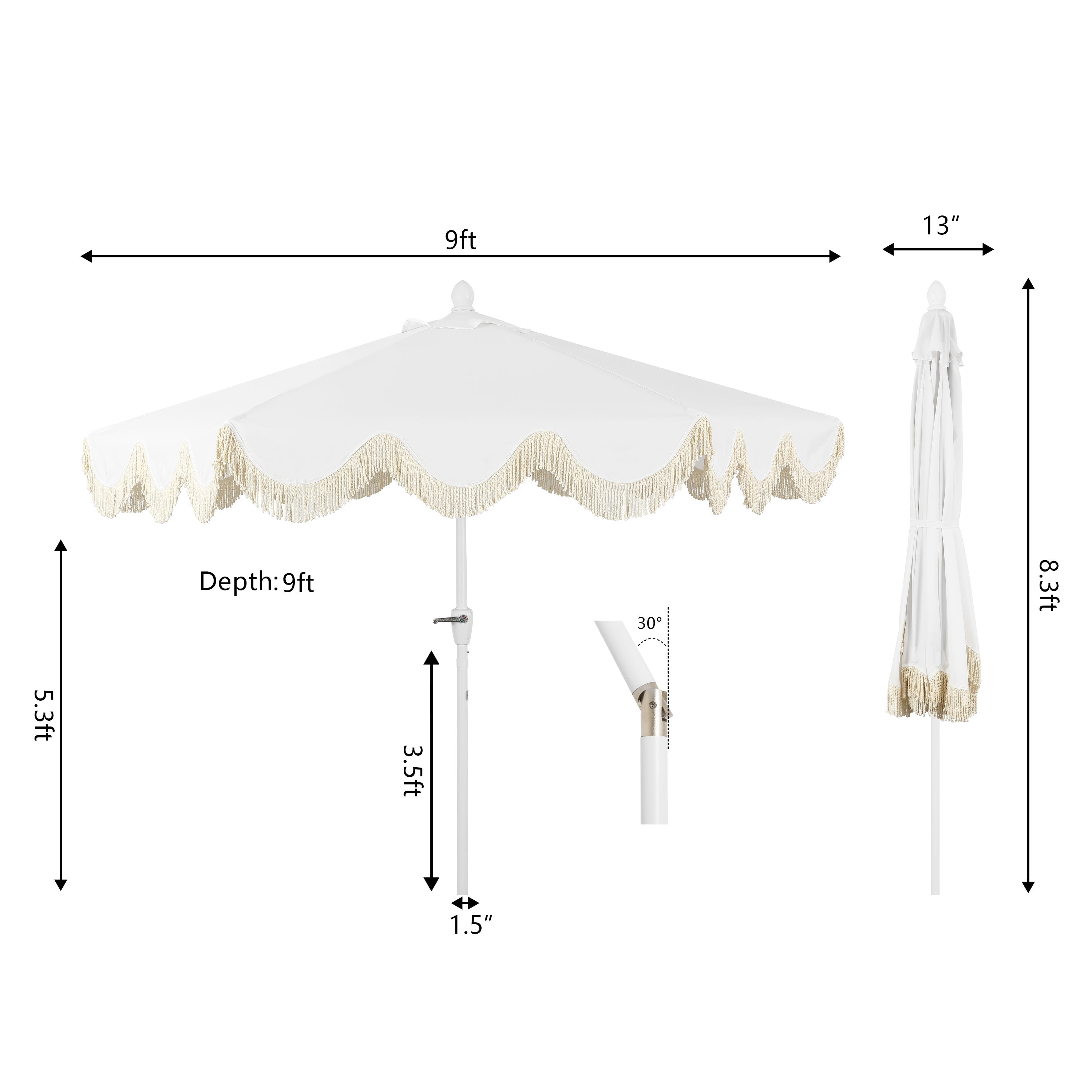 Collins Classic Cottage Tassel Market Patio Umbrella with Auto-Tilt