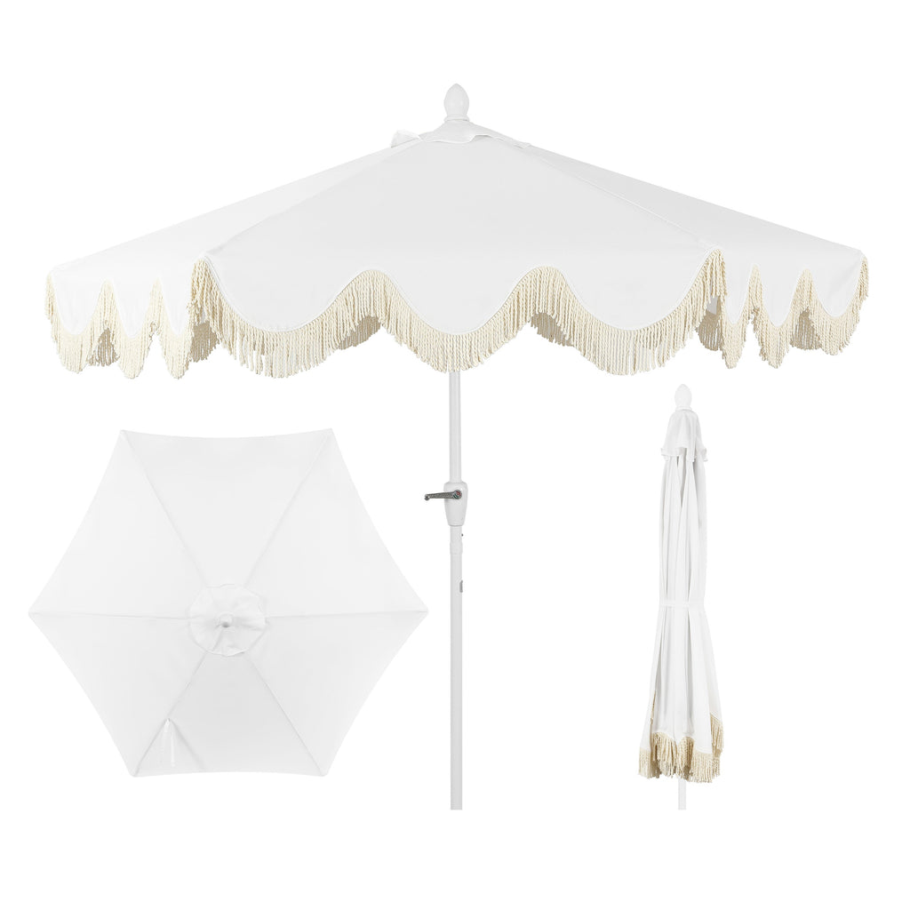 Collins Classic Cottage Tassel Market Patio Umbrella with Auto-Tilt