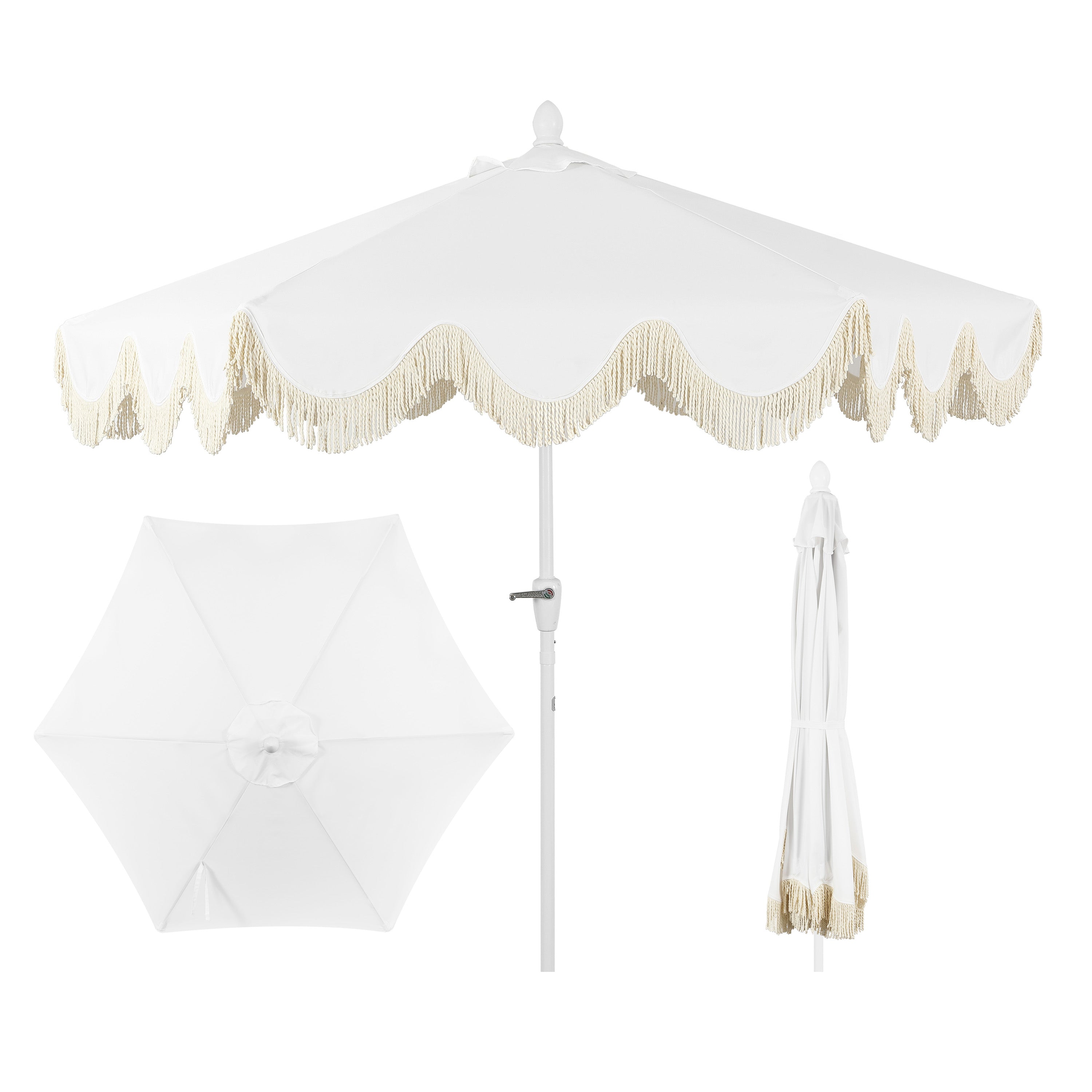Collins Classic Cottage Tassel Market Patio Umbrella with Auto-Tilt