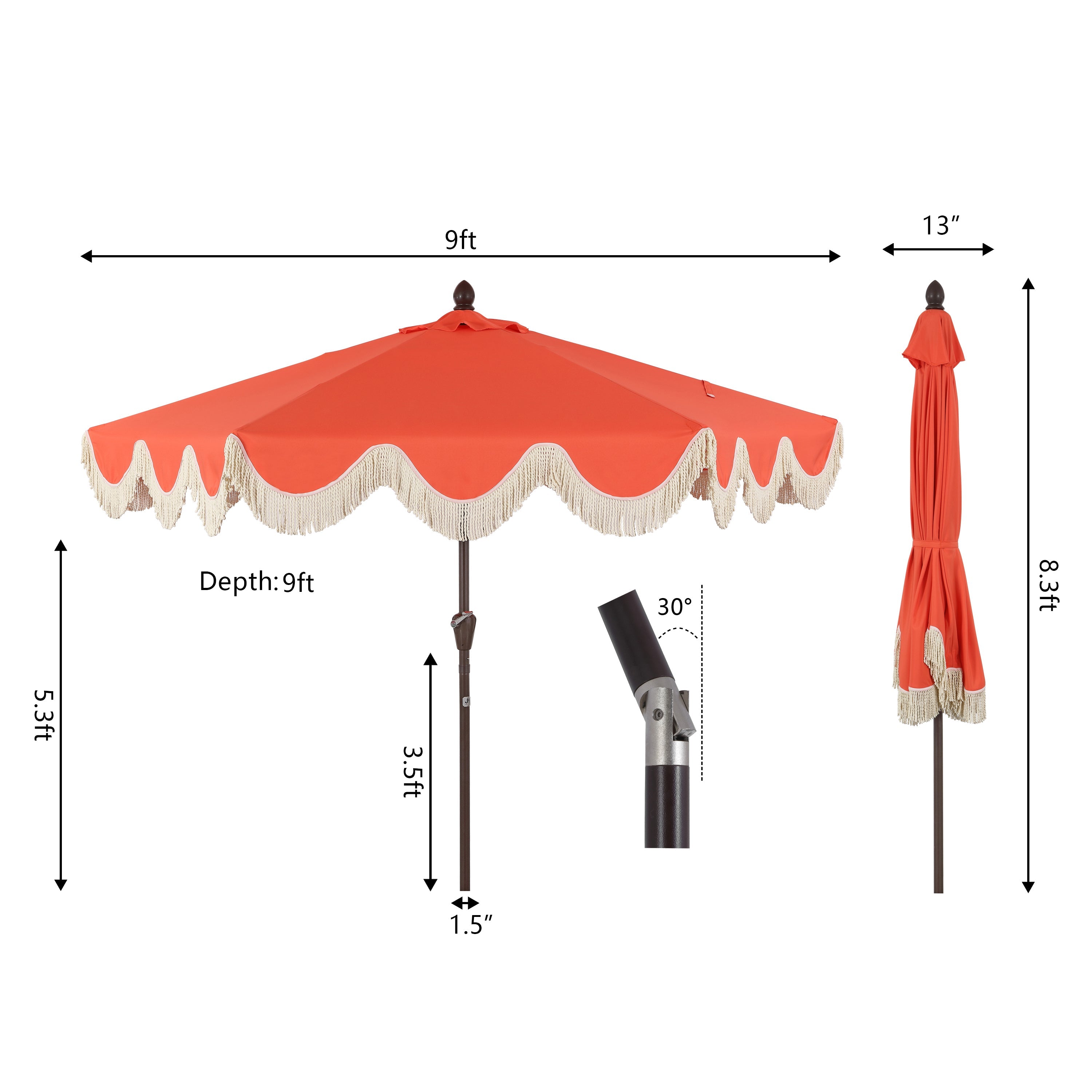 Collins Classic Cottage Tassel Market Patio Umbrella with Auto-Tilt