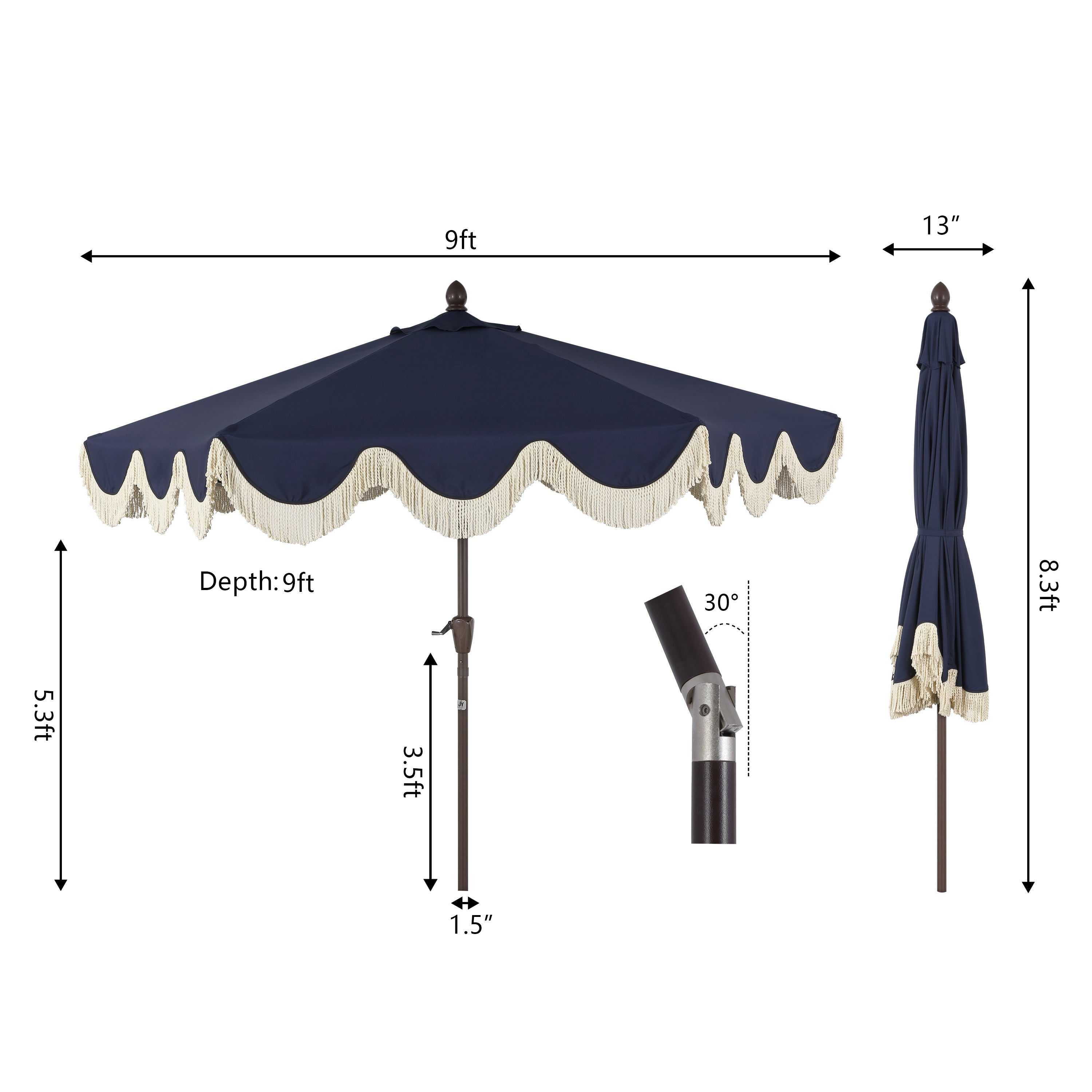 Collins Classic Cottage Tassel Market Patio Umbrella with Auto-Tilt