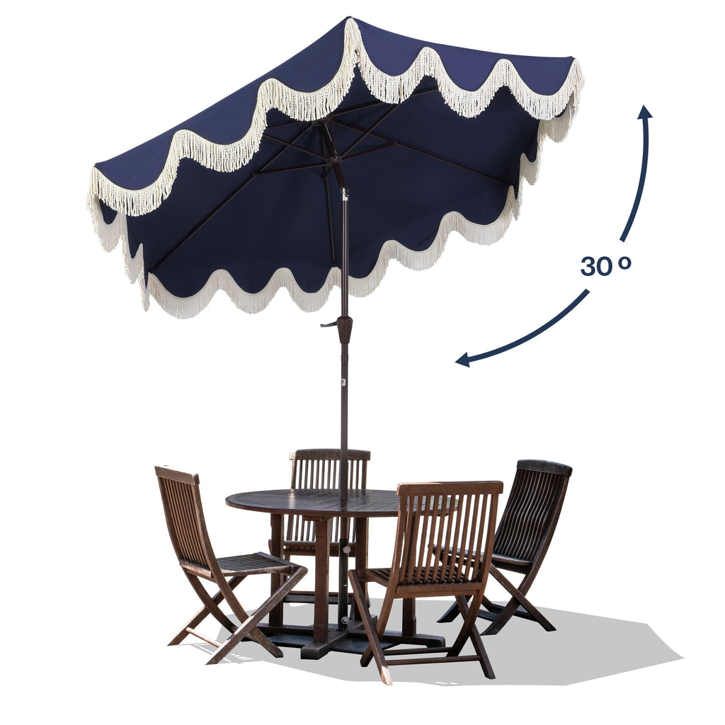 Collins Classic Cottage Tassel Market Patio Umbrella with Auto-Tilt
