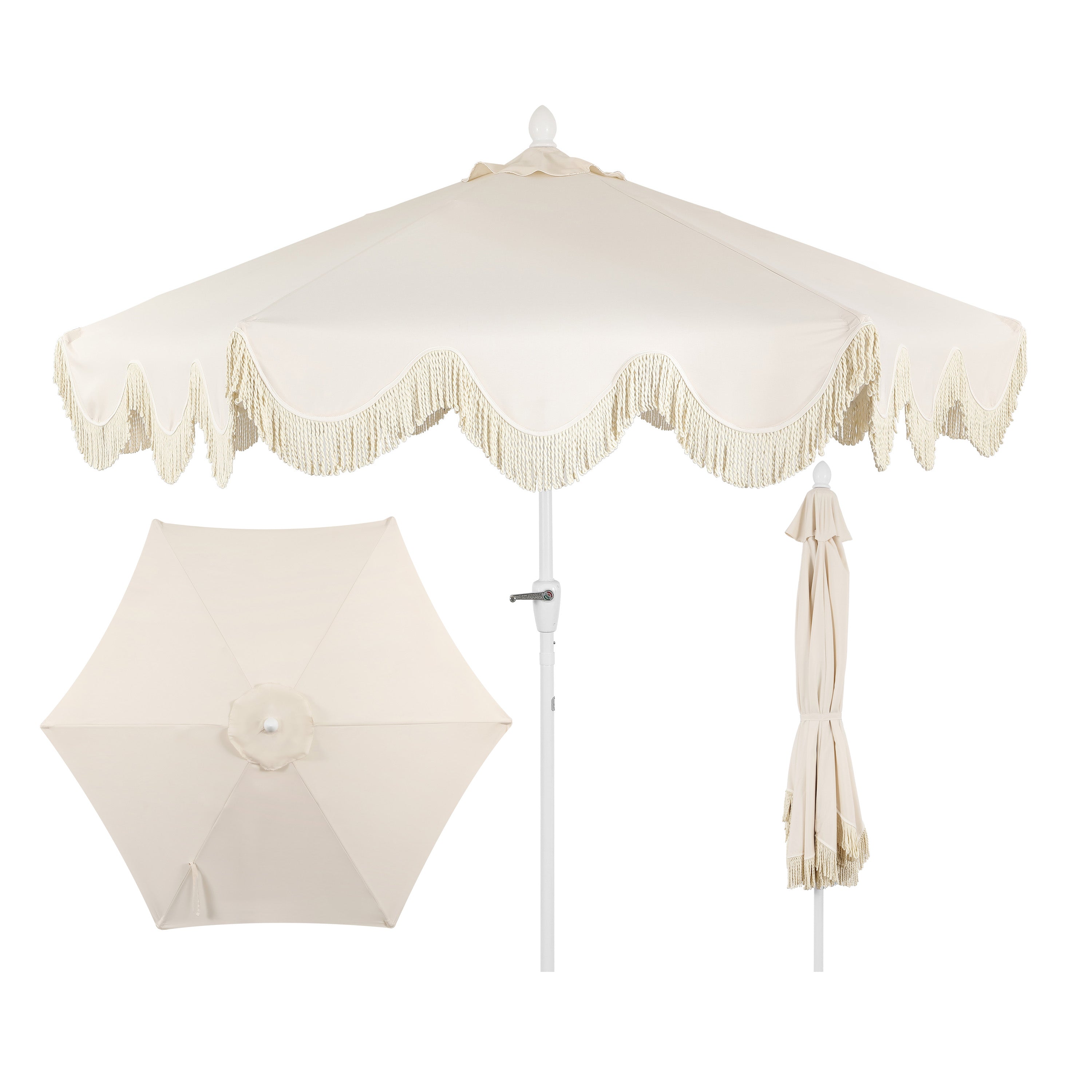 Collins Classic Cottage Tassel Market Patio Umbrella with Auto-Tilt