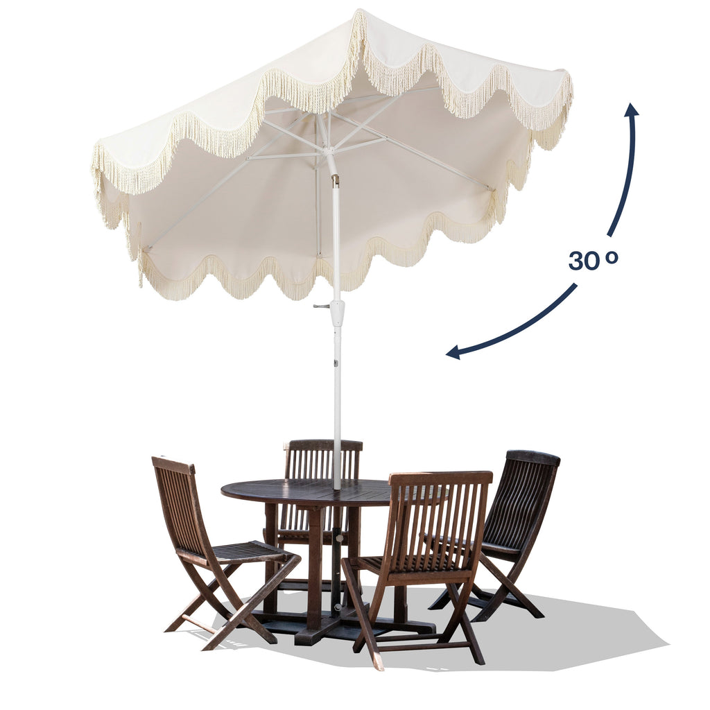 Collins Classic Cottage Tassel Market Patio Umbrella with Auto-Tilt