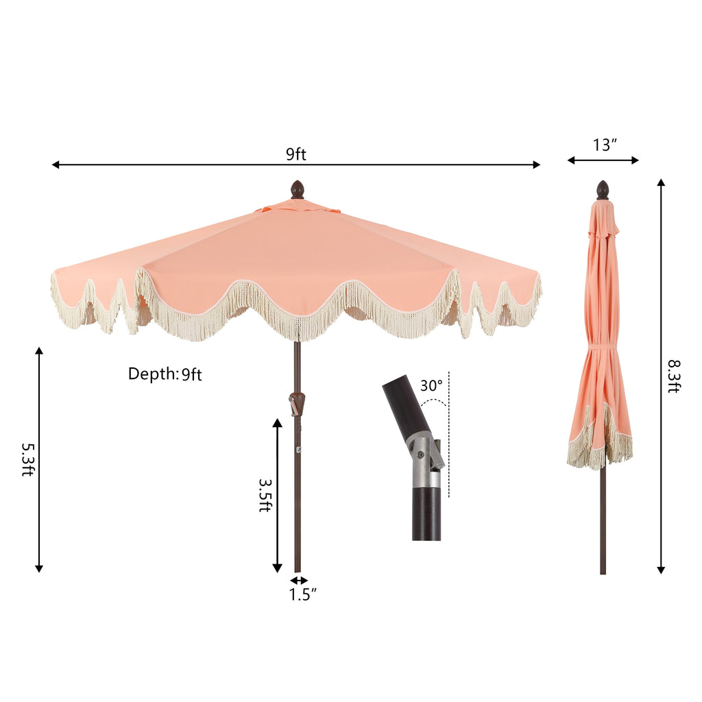 Collins Classic Cottage Tassel Market Patio Umbrella with Auto-Tilt