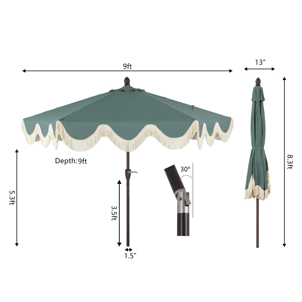 Collins Classic Cottage Tassel Market Patio Umbrella with Auto-Tilt