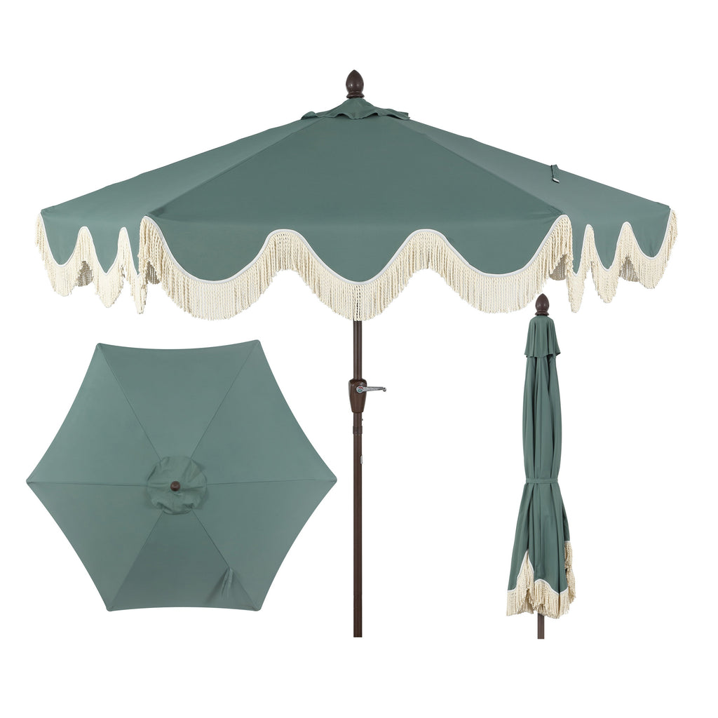 Collins Classic Cottage Tassel Market Patio Umbrella with Auto-Tilt